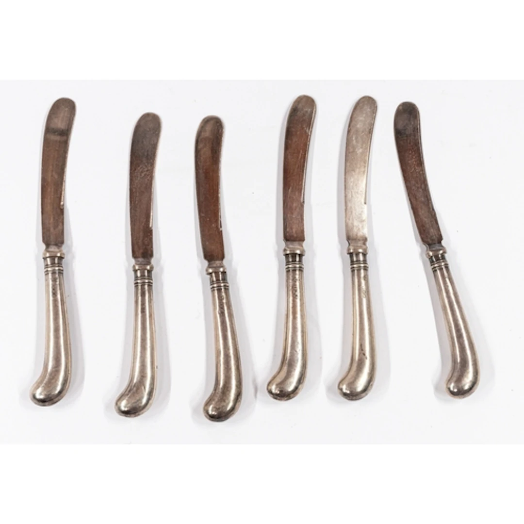 Silver: Silver: Set of six butter knives with hallmarked si...