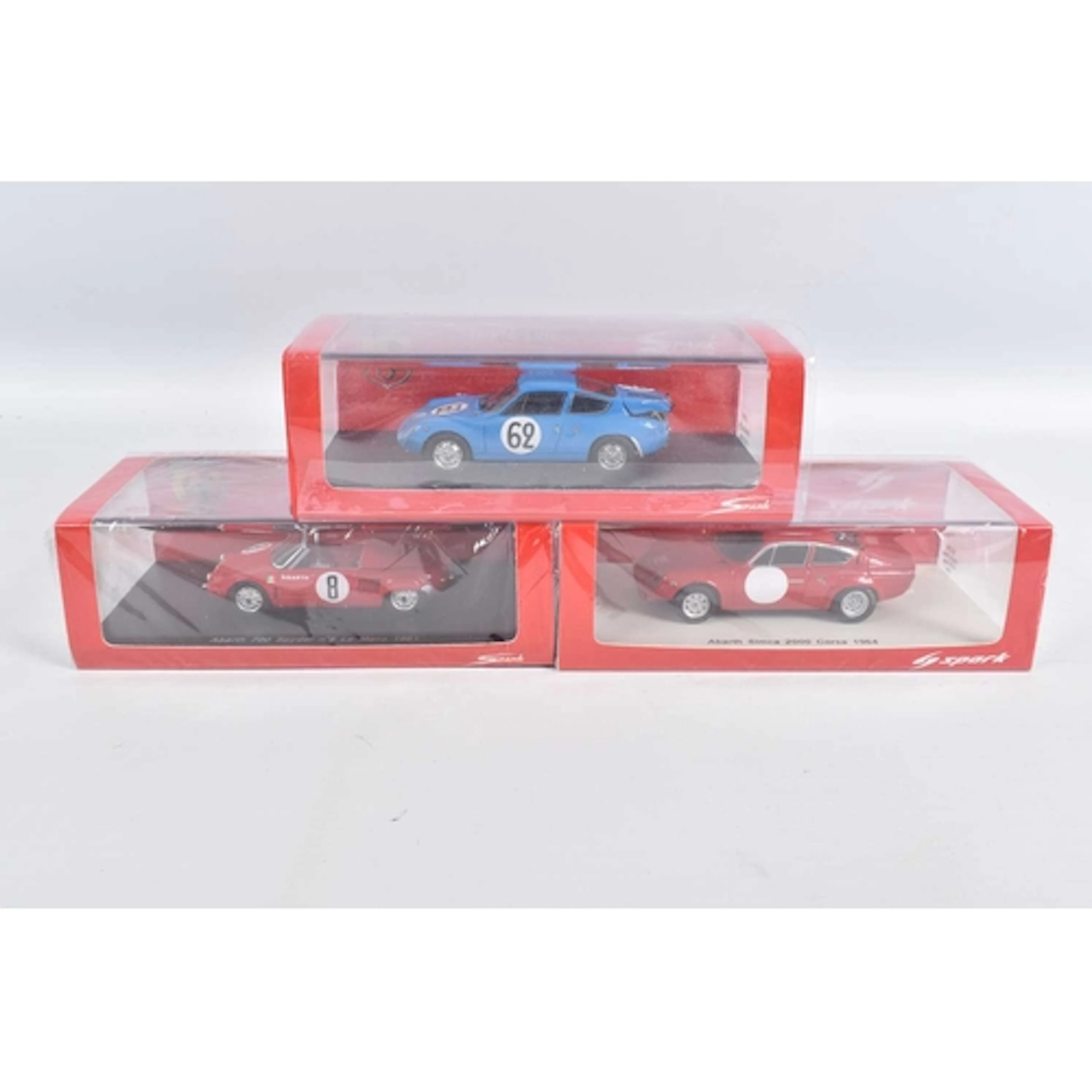 THREE BOXED MINIMAX SPARK WHITE LINE ABARTH MODEL VEHICLES, ...