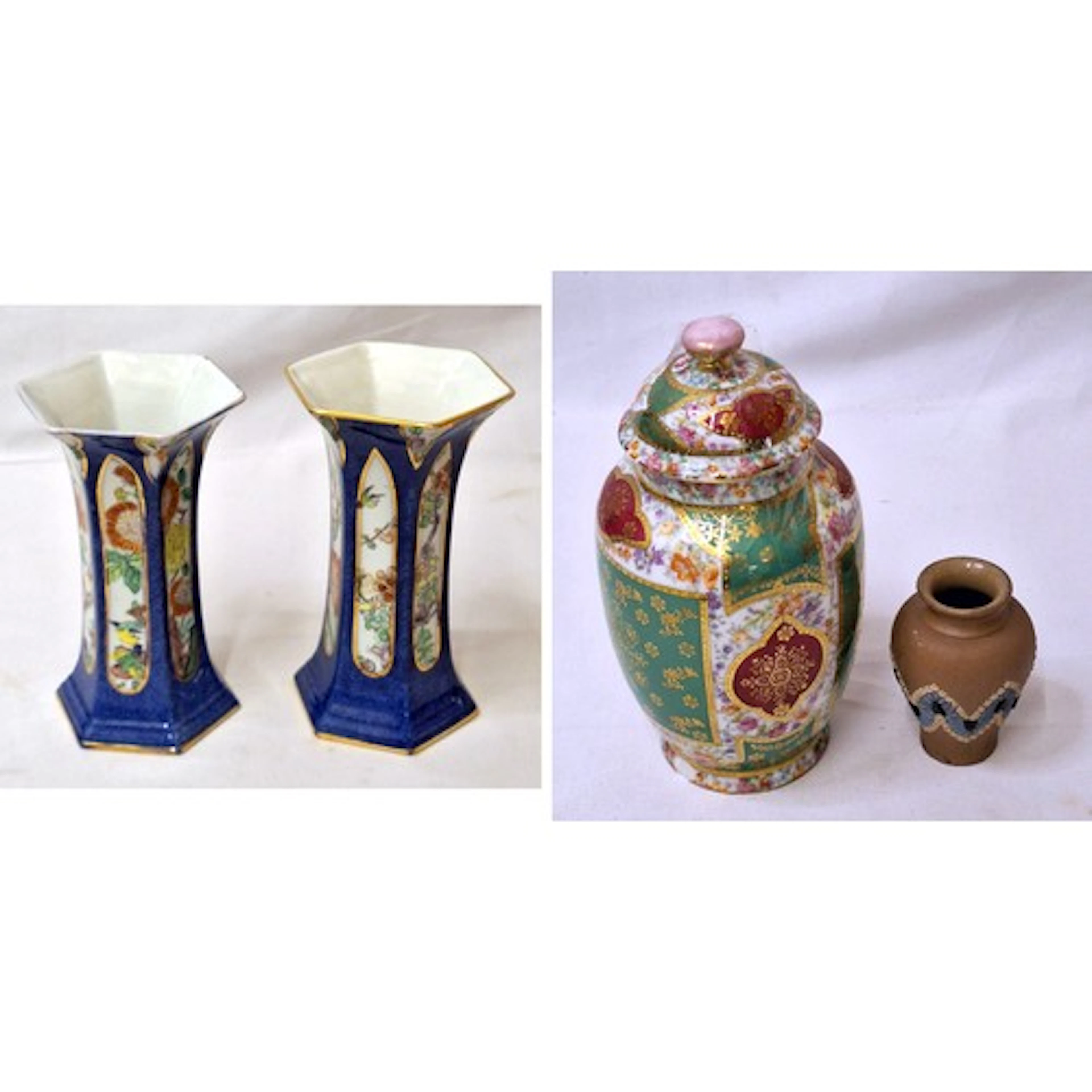 Pair Vintage Wilton Ware Spill Vases with cobalt blue ground...