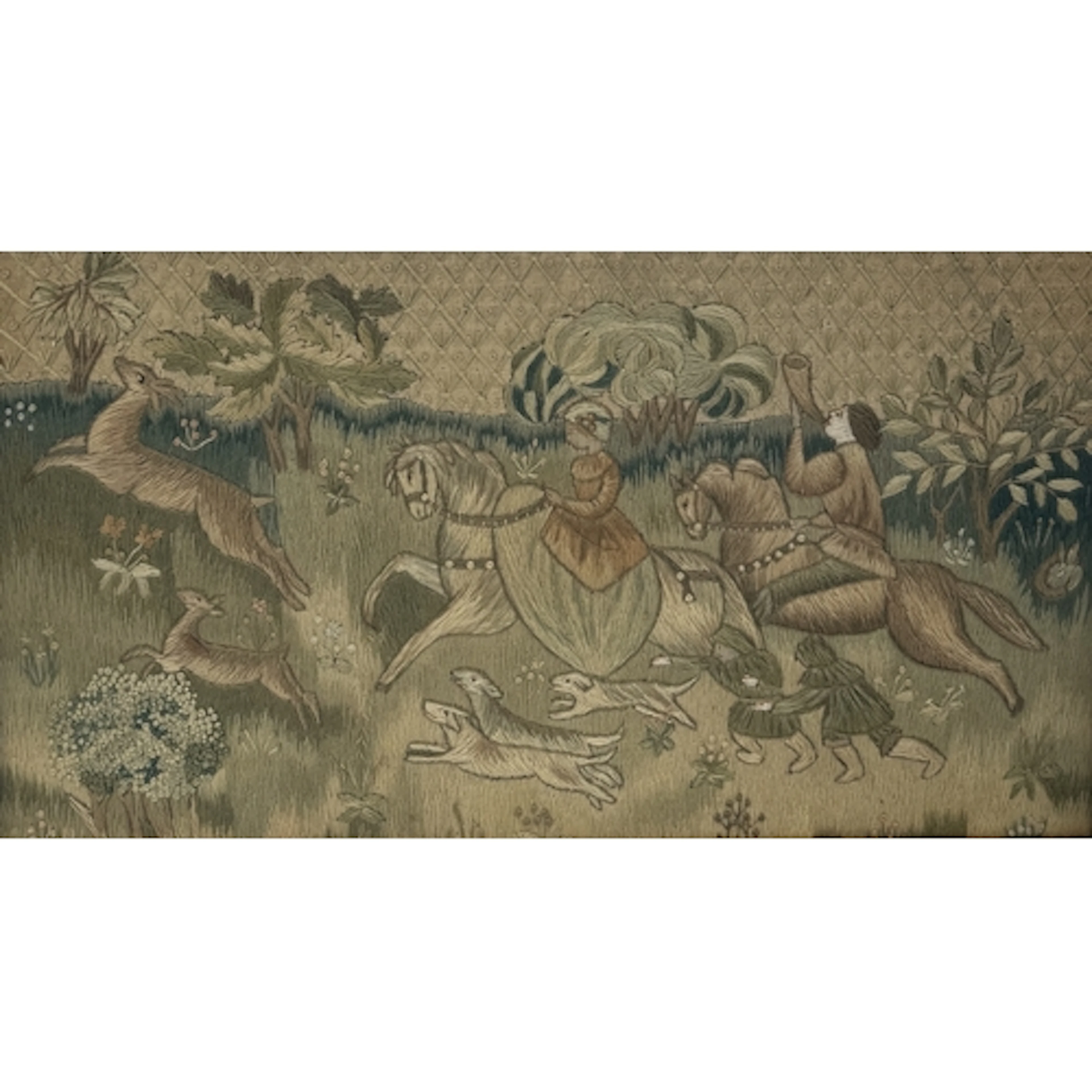 AN EARLY 19TH CENTURY WOOL WORK EMBROIDERY DEPICTING FIGURES...
