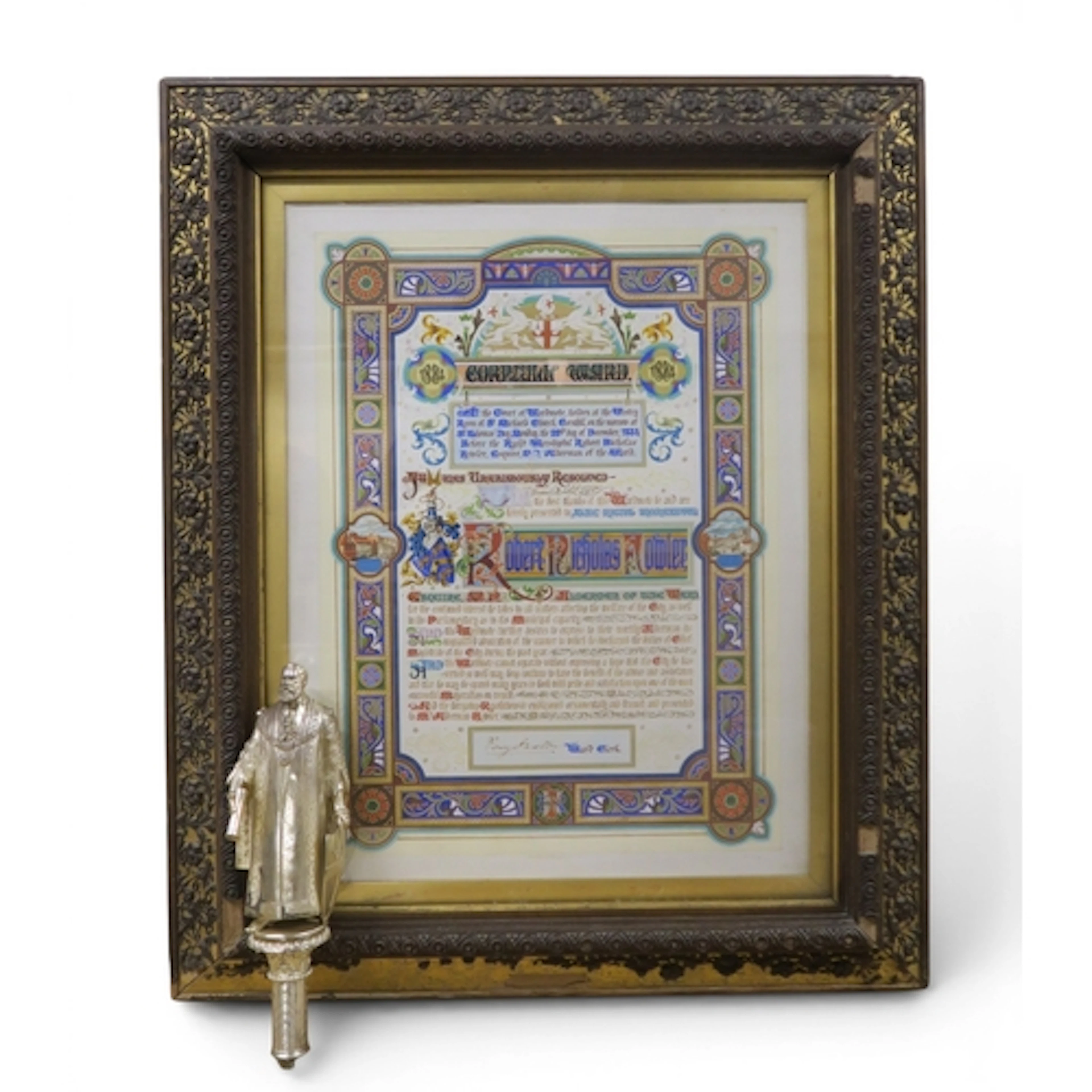 A LATE-VICTORIAN SILVER CEREMONIAL MACE HEAD AND ILLUMINATED...