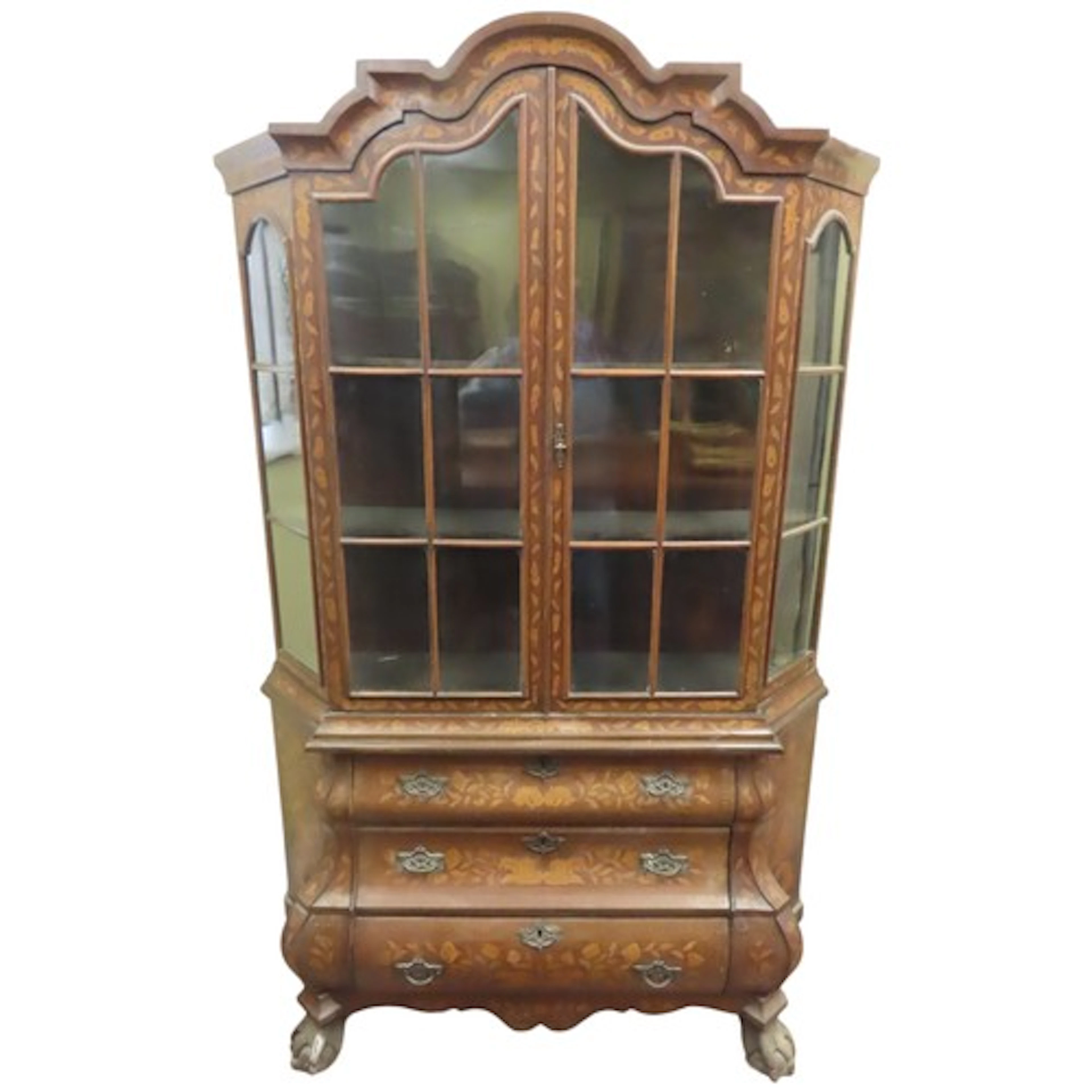 A 19th century Dutch floral marquetry bomb shaped display ca...
