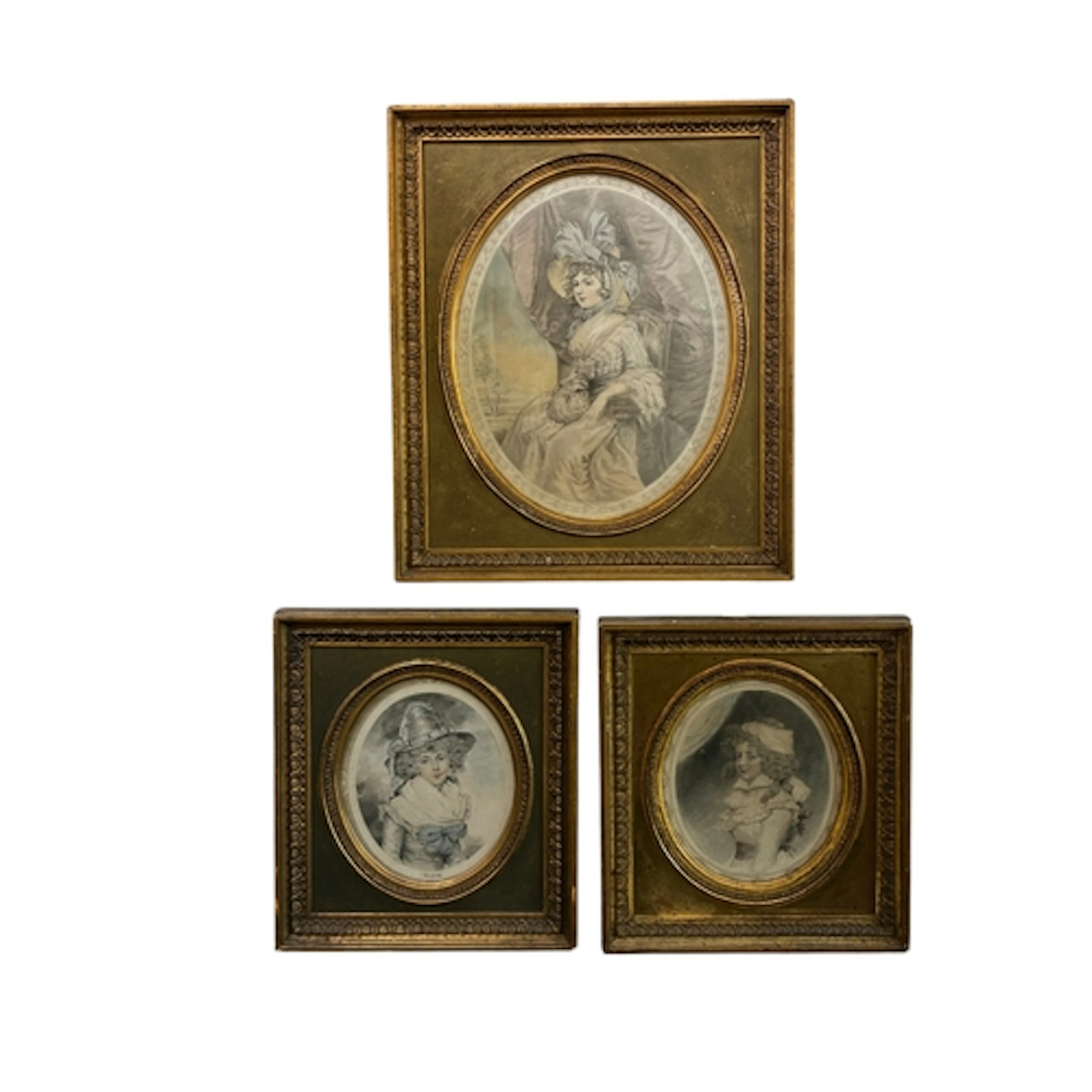 A set of three 19th century gilt framed stipple engraved por...