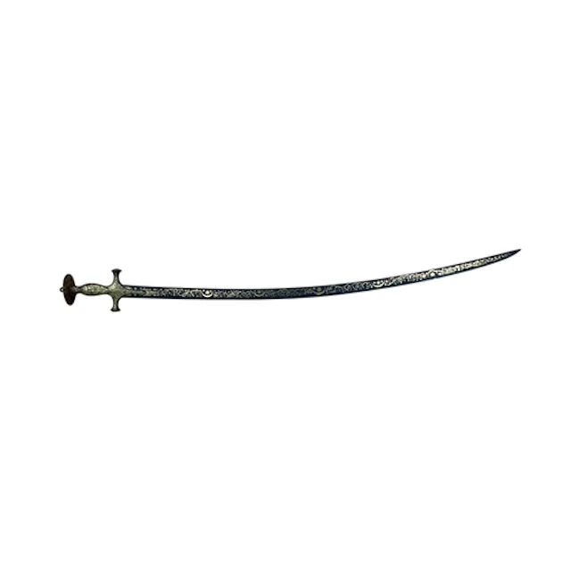 An 19th century Indian tulwar with curved damascened blade, ...