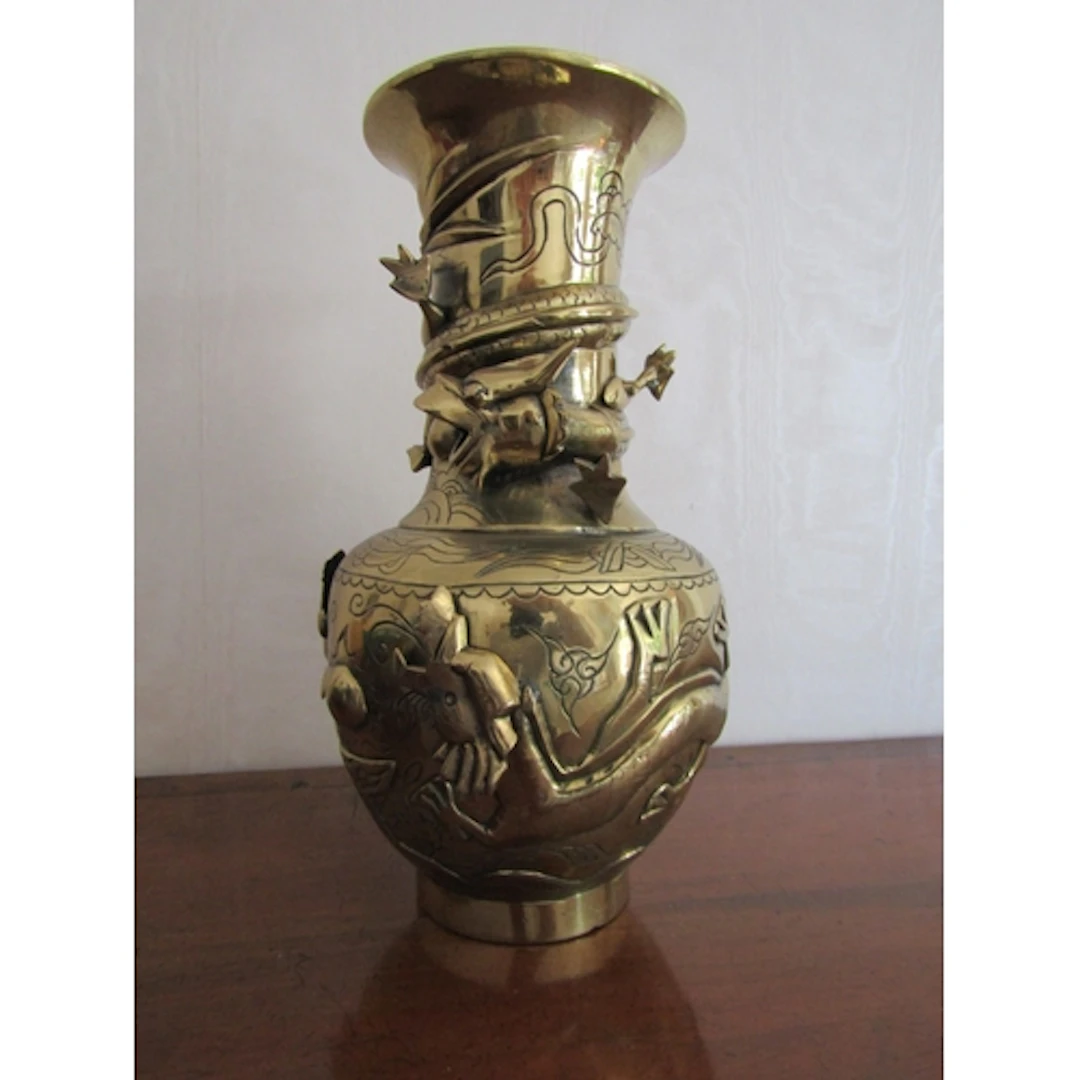 Antique Eastern Vase with Dragon Motif Surround Decoration A...