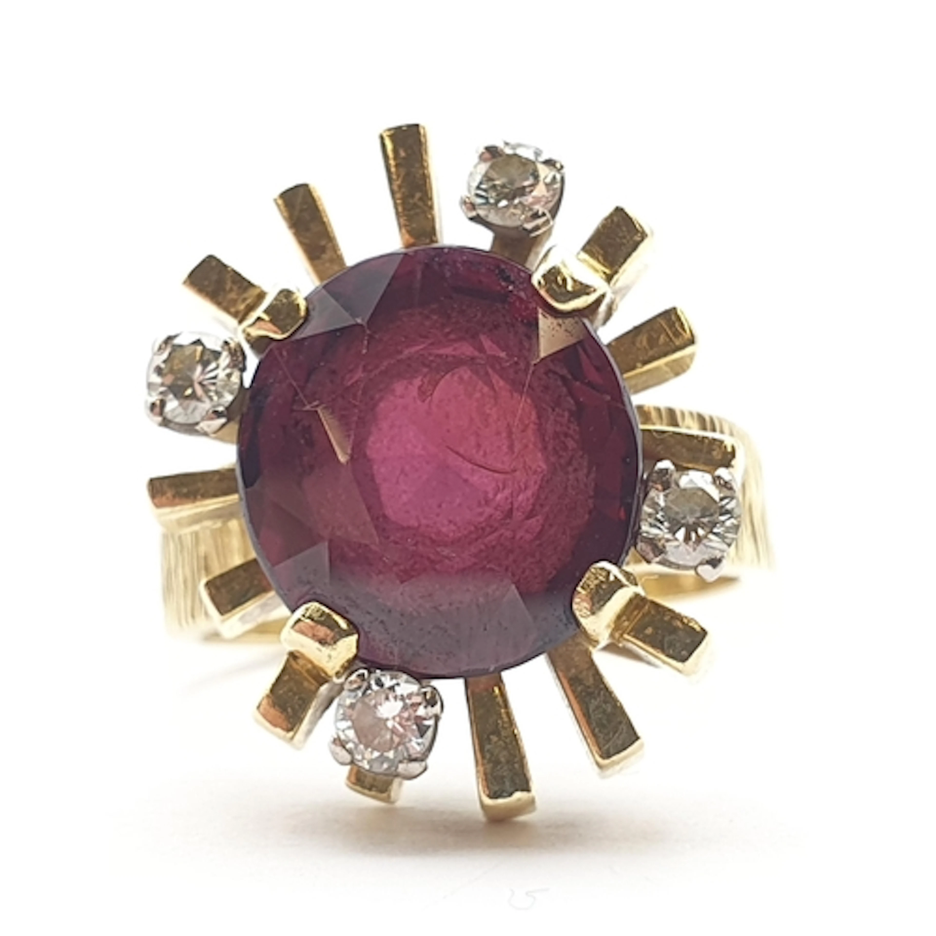 A 1970s Alan Martin Gard Garnet and Diamond Dress Ring, claw...