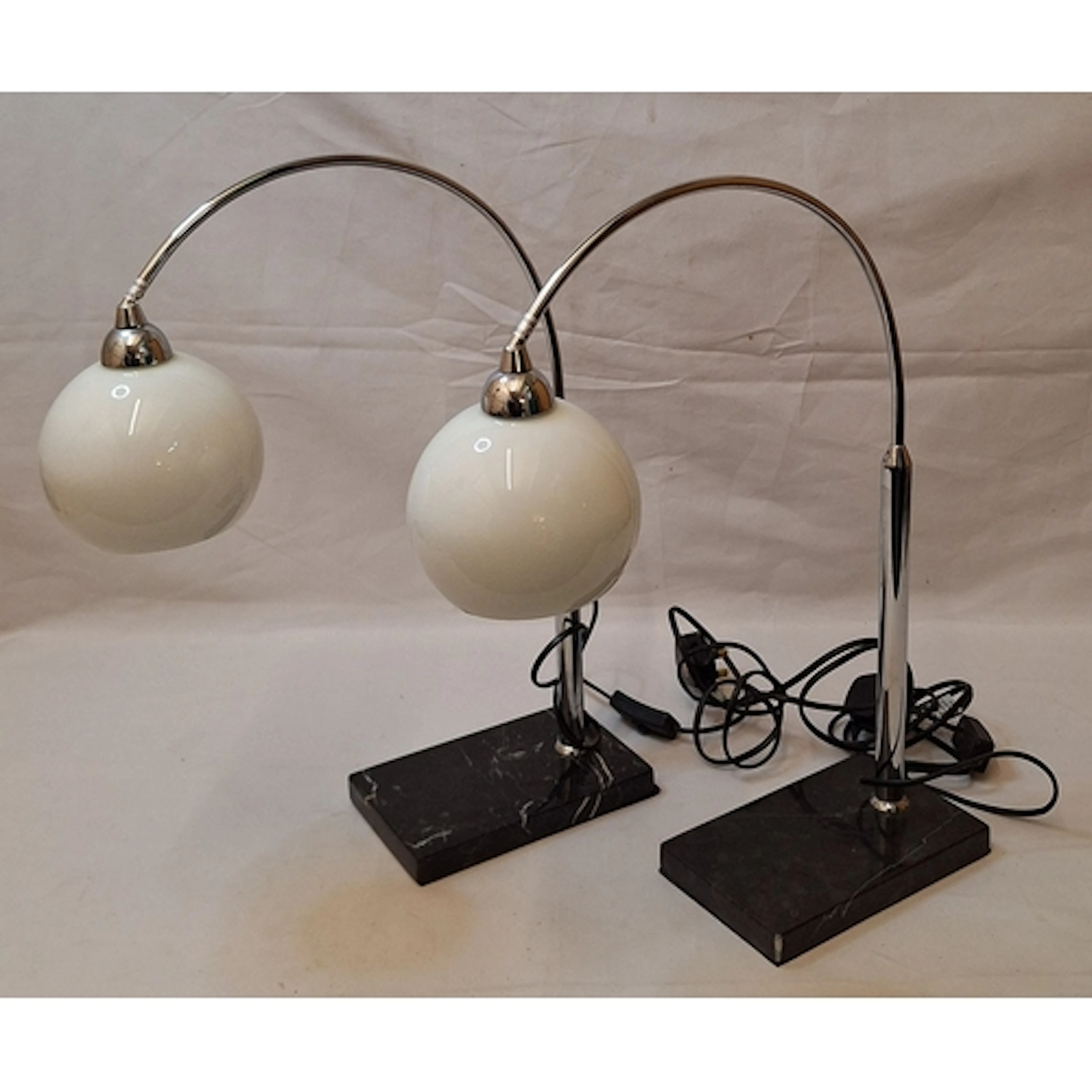 Pair Chrome Curved Table Lamps with marble style base approx...