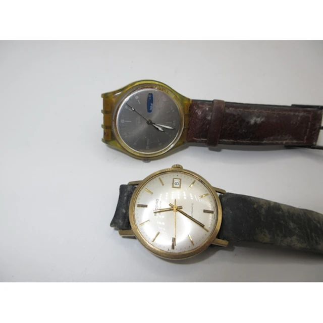 Gents 9ct Gold Record Watch and a Swatch Watch, both faulty