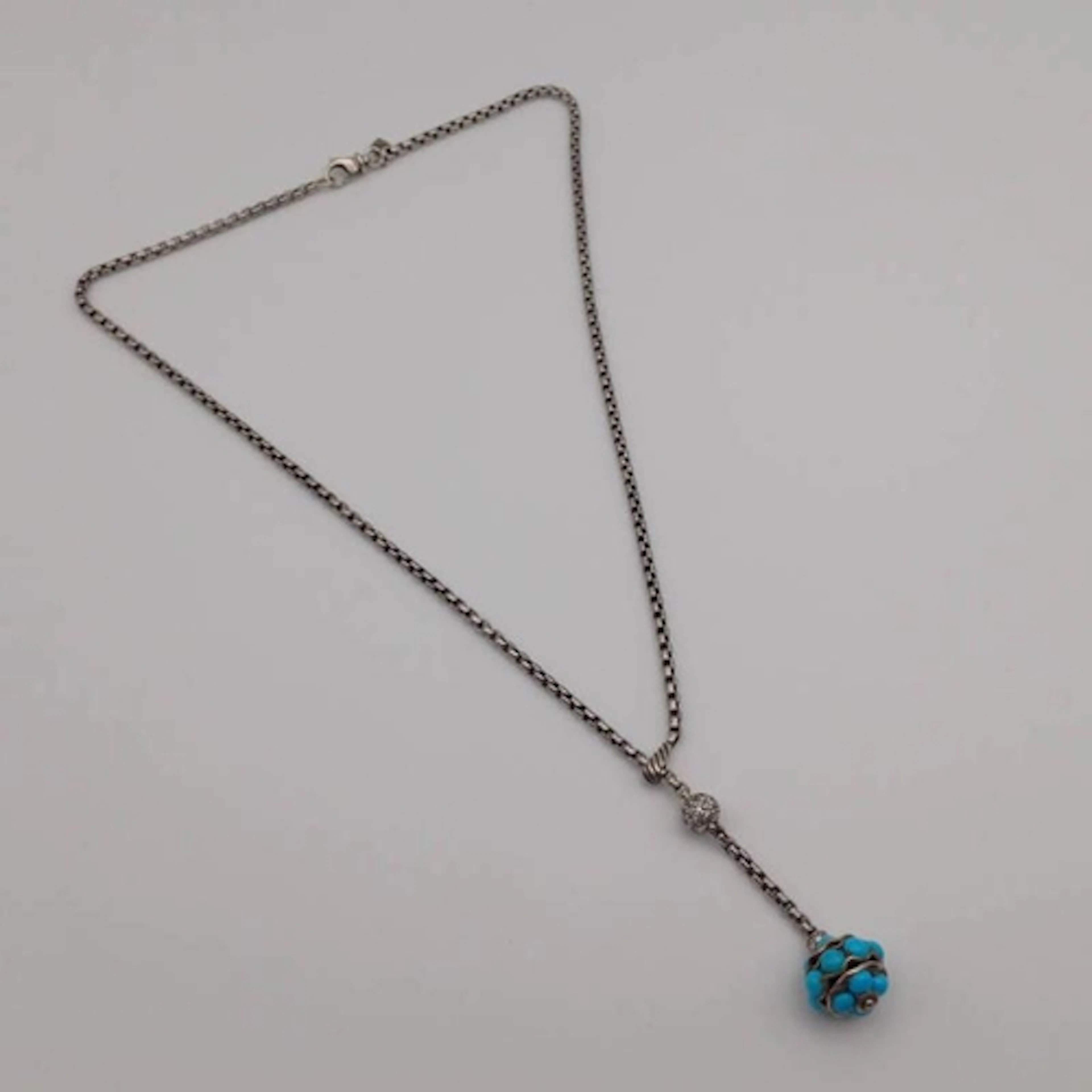 DAVID YURMAN 925 SILVER TURQUOISE & DIAMOND LAVALIER PENDANT...