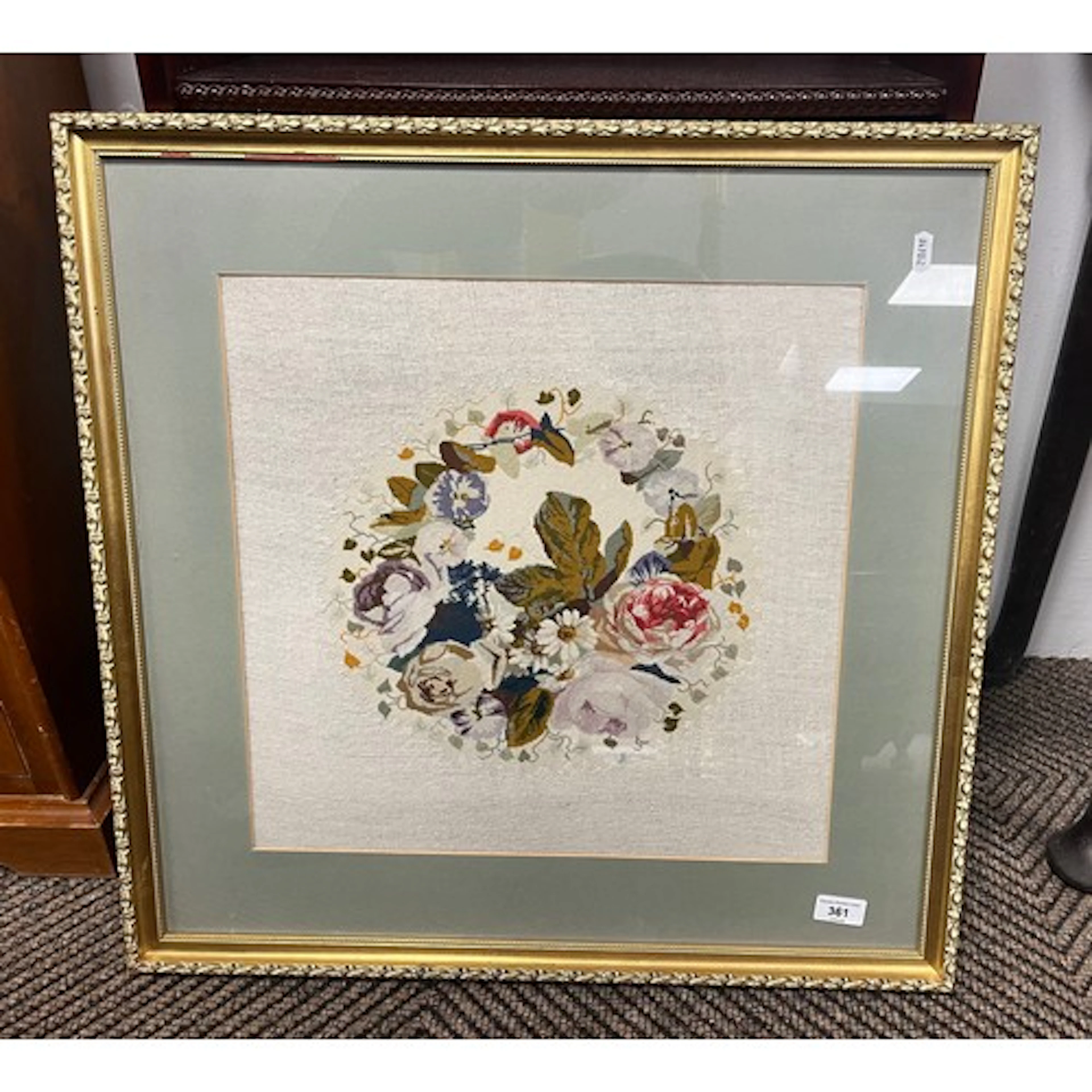 Still life tapestry, 41cm x 43cm.