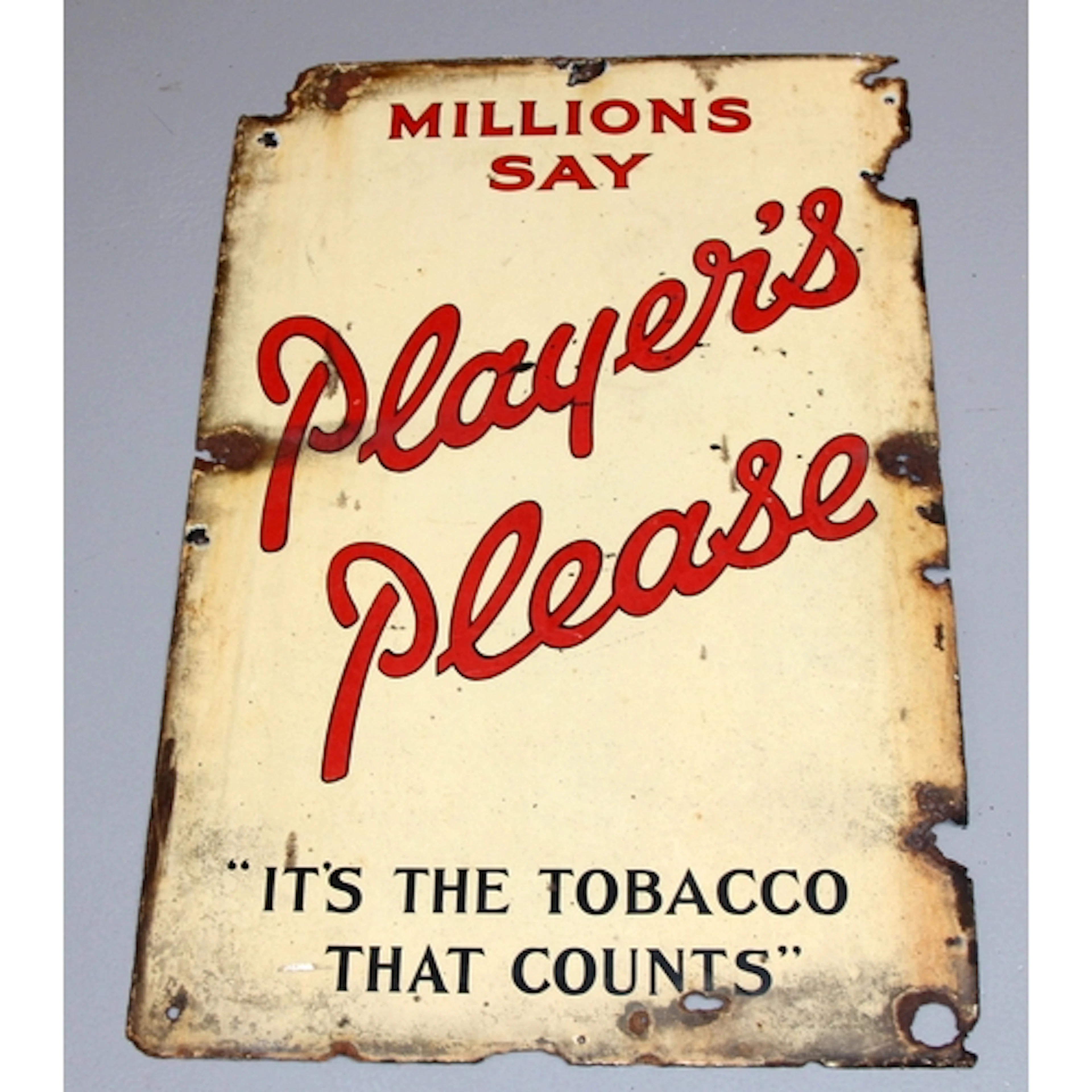 Vintage enamel sign: Millions Say 'Players Please', 'It's T...