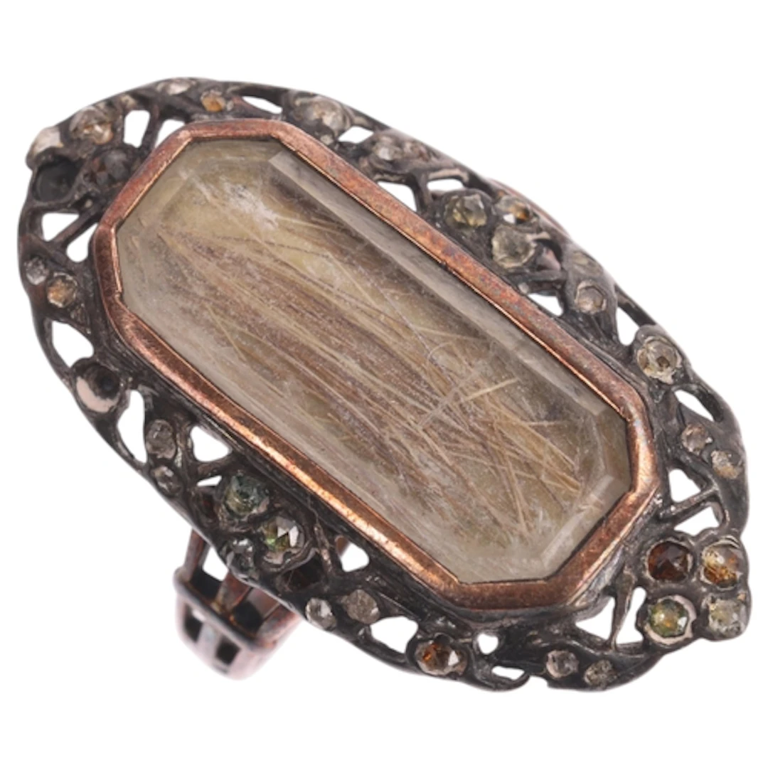 An Antique Georgian hairwork and paste mourning ring, circa ...