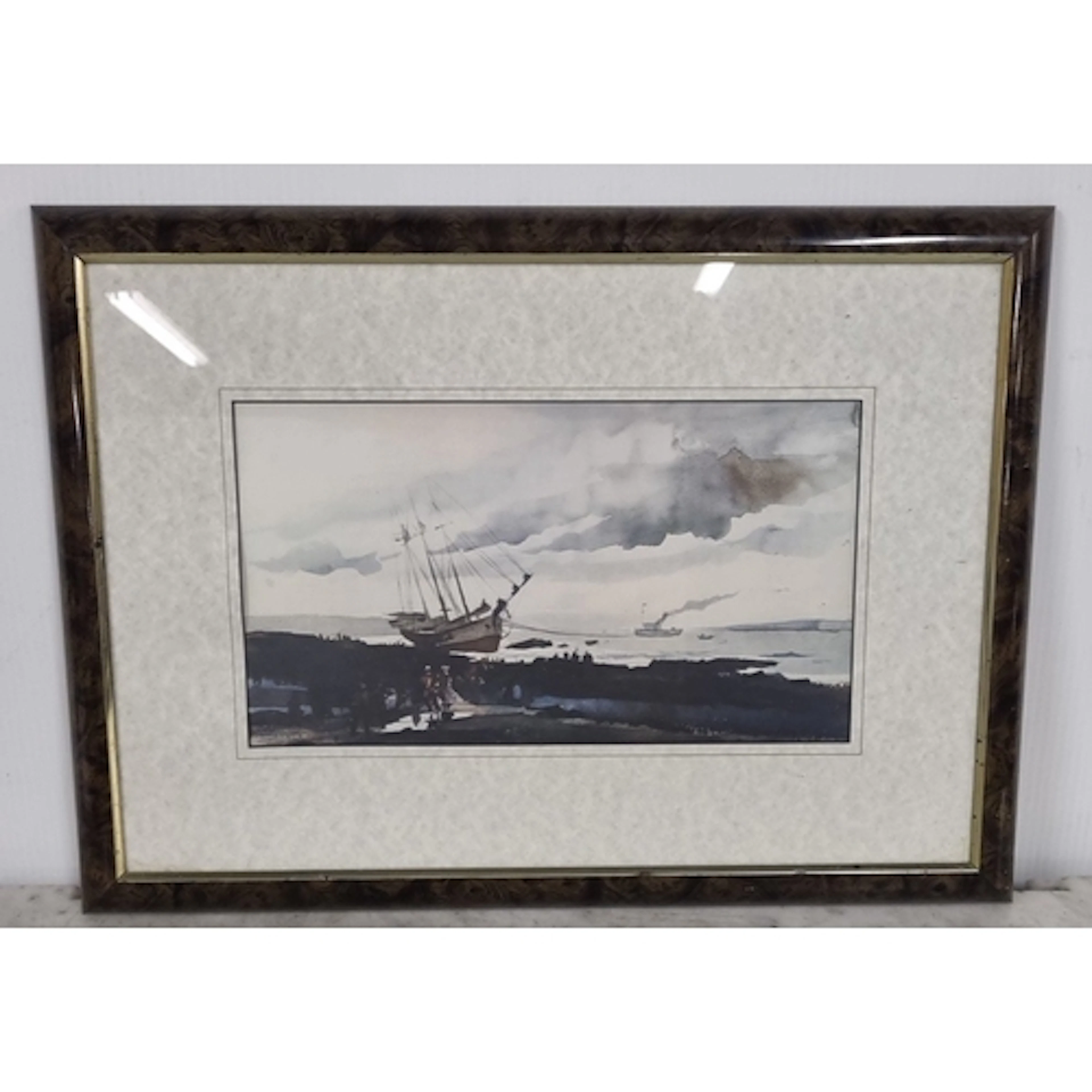 Framed print after Andrew Wyeth, "Schooner Aground"H:42cm x ...