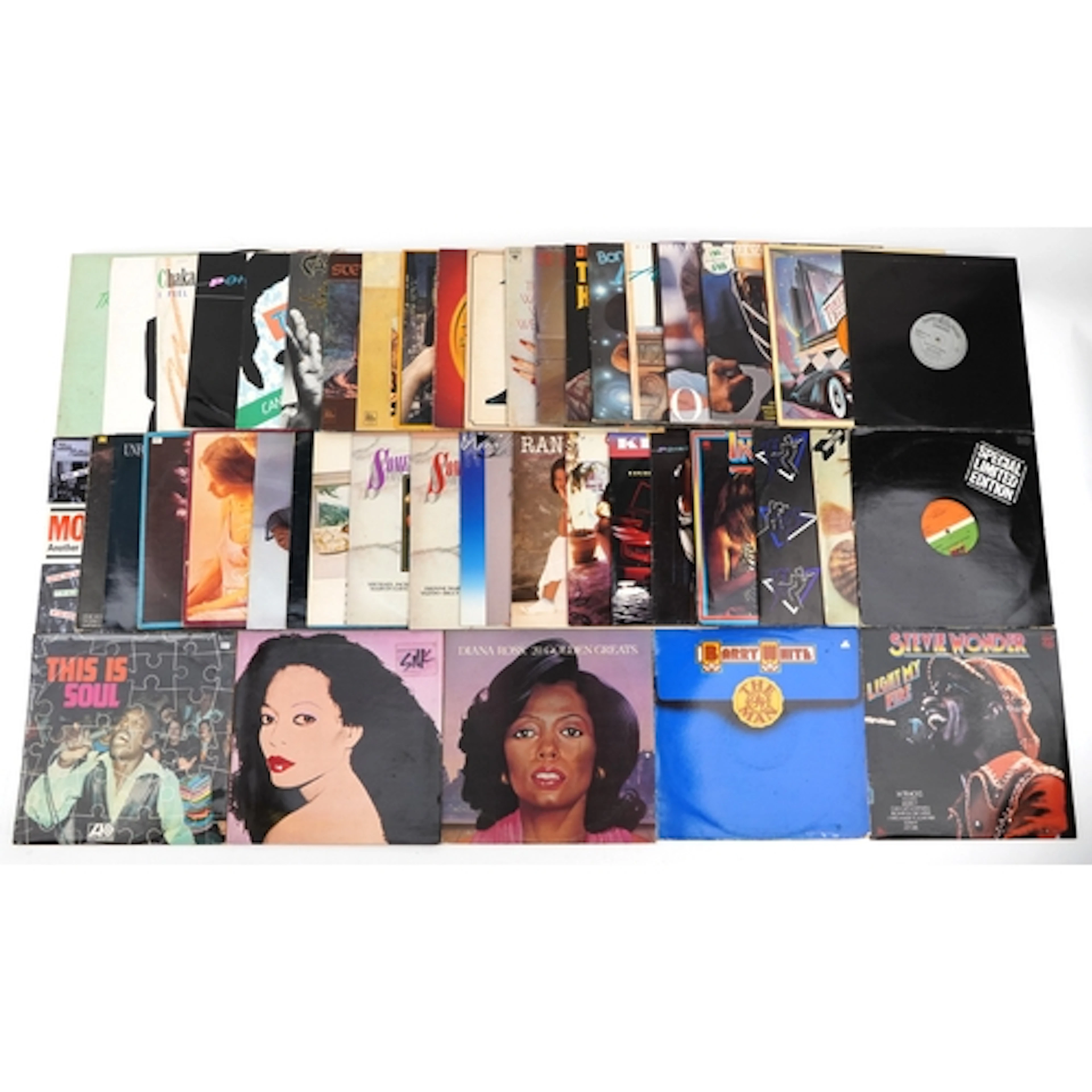 Vinyl LP records, mostly soul and R & B, including Diana Ros...