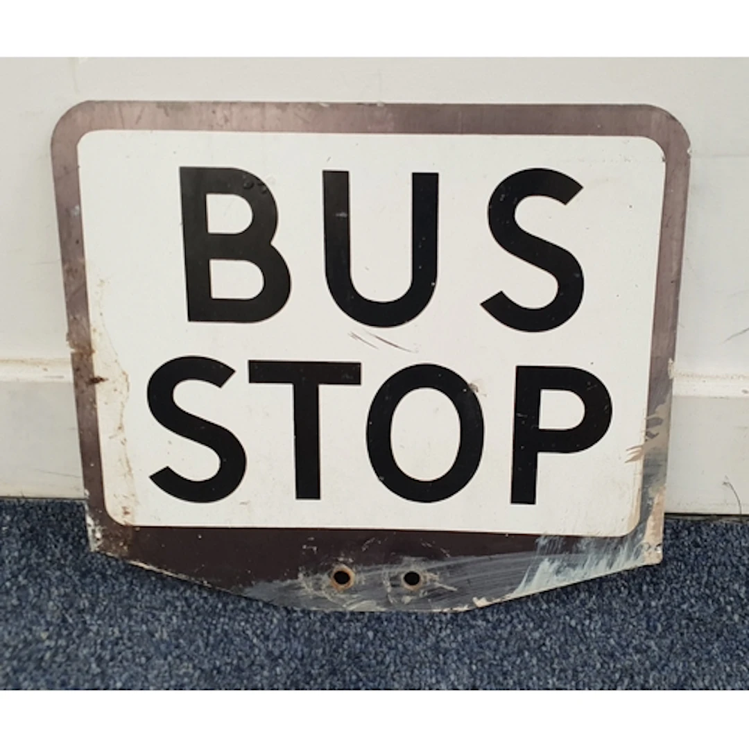 VINTAGE ENAMEL BUS STOP SIGN the double sided sign with "BU...