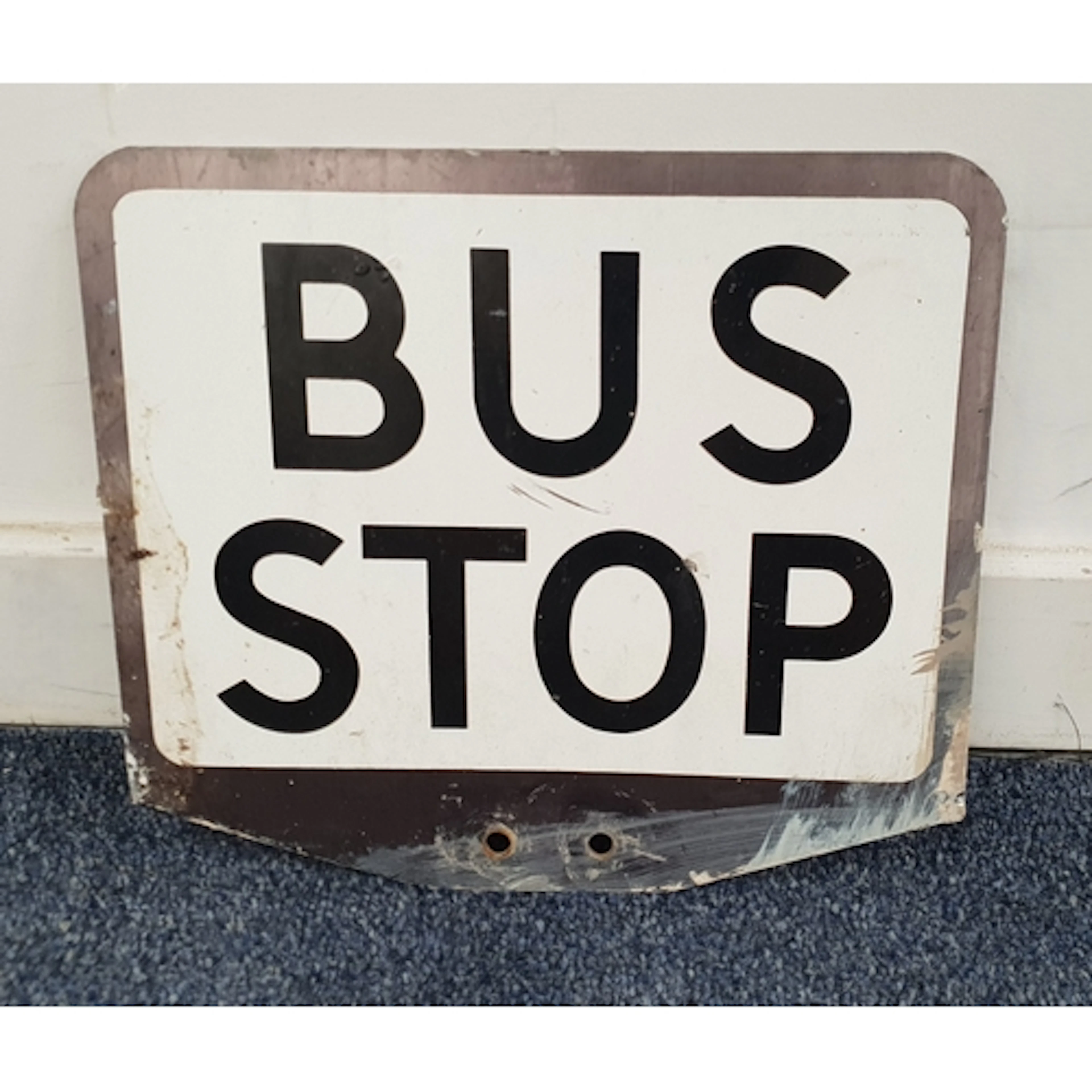 VINTAGE ENAMEL BUS STOP SIGN the double sided sign with "BU...