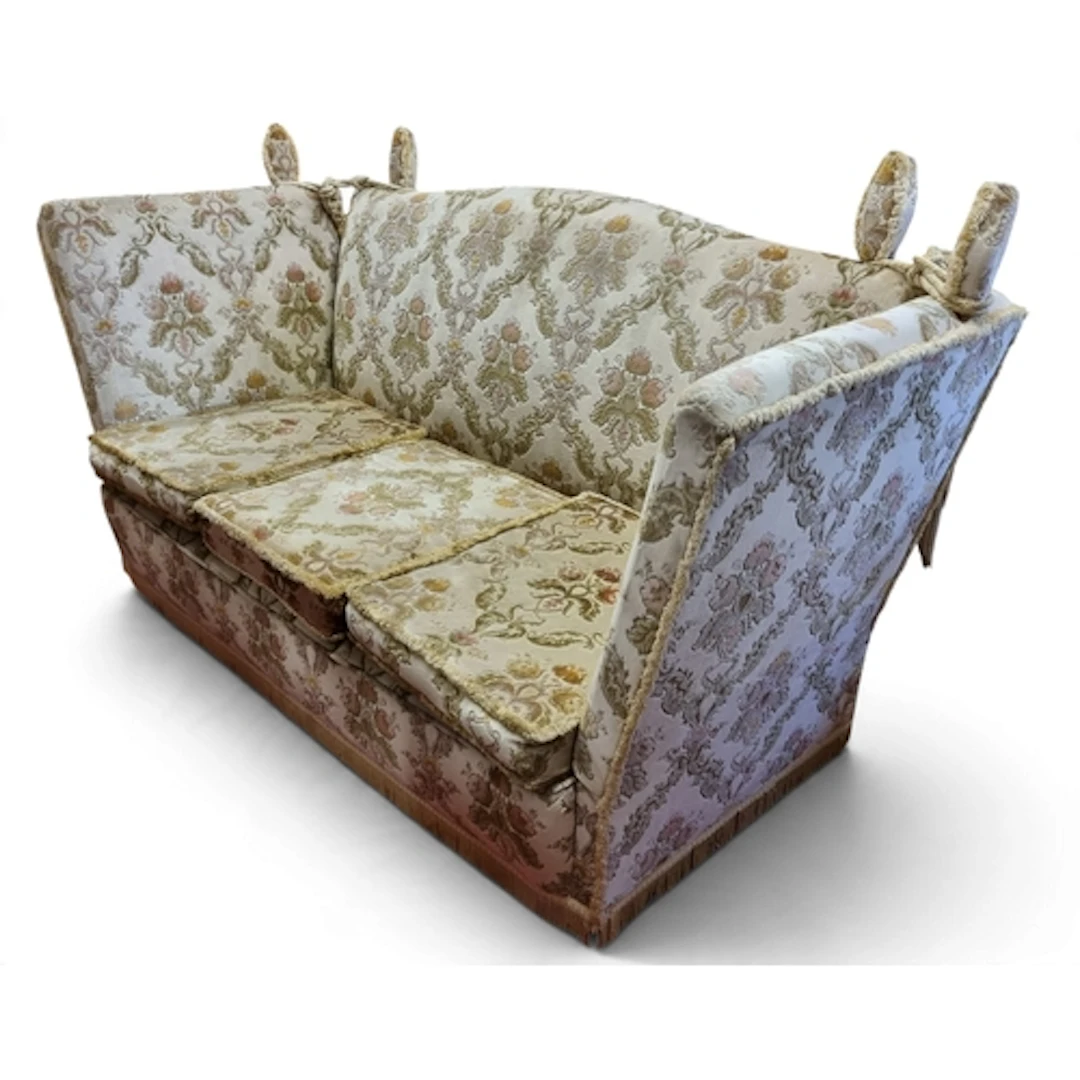A large Knoll style Settee with Damask upholstery outline. W...