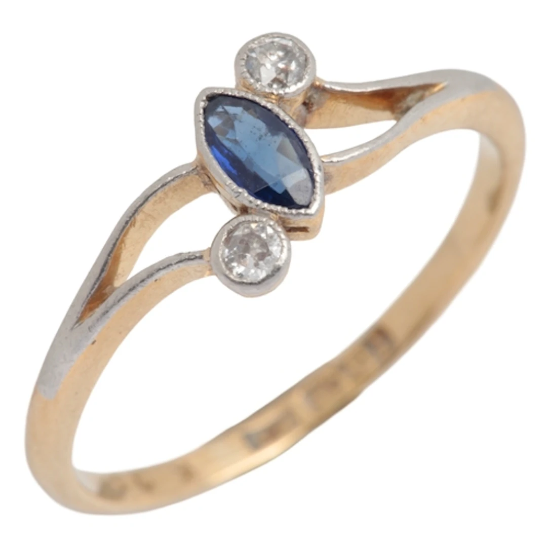 A sapphire and diamond ring, early 20th century, collet-set ...