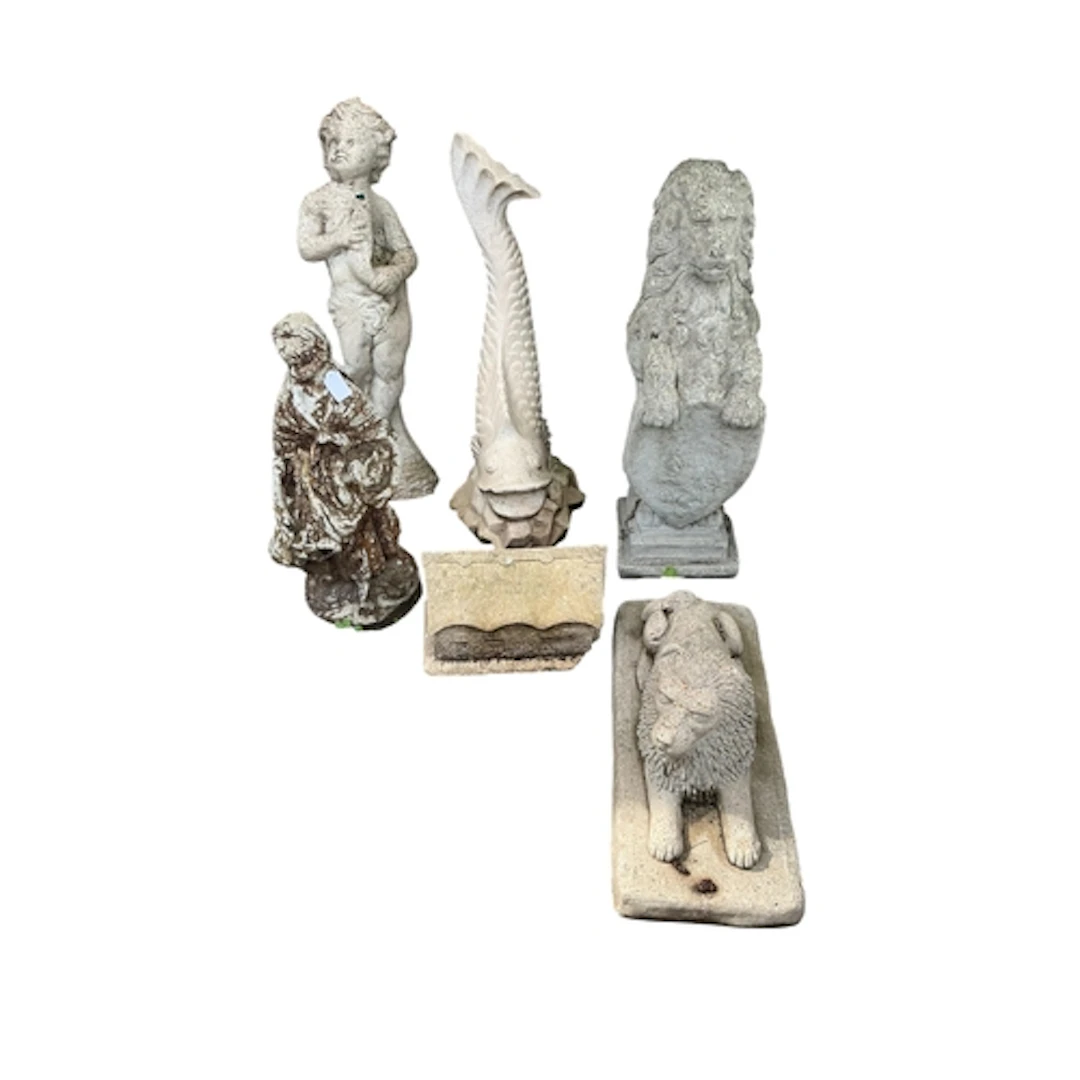 Six garden ornaments, tallest 80cm