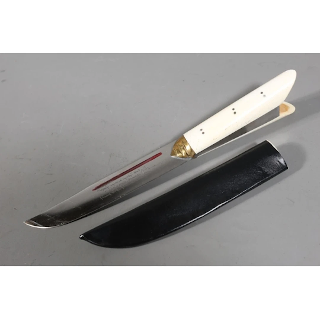 Mediterranean style knife and sheath with bone handle