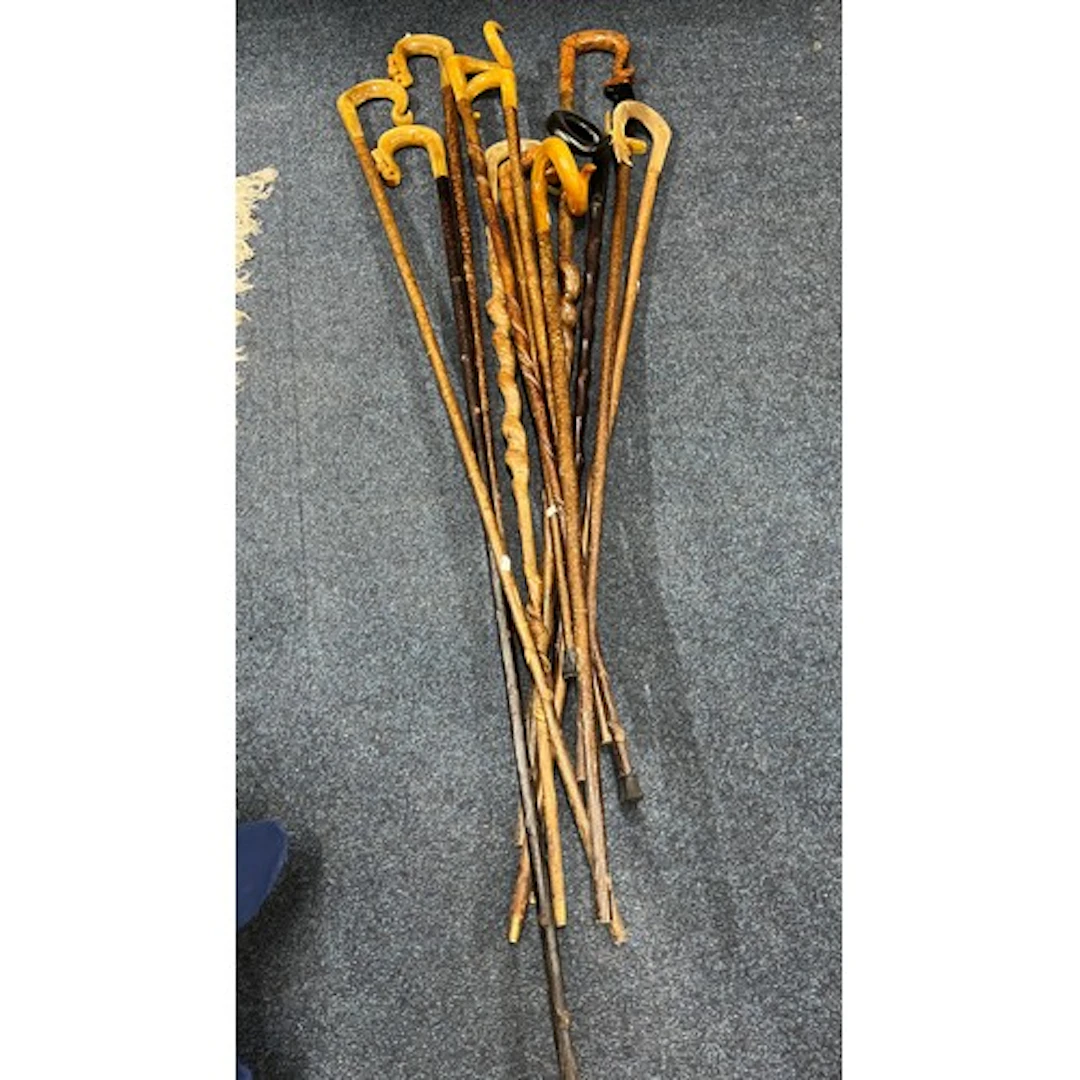 Group of Shepherds crooks and other sticks some with ornate ...