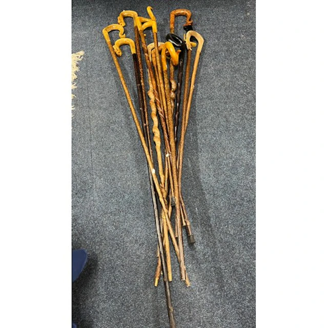 Group of Shepherds crooks and other sticks some with ornate ...