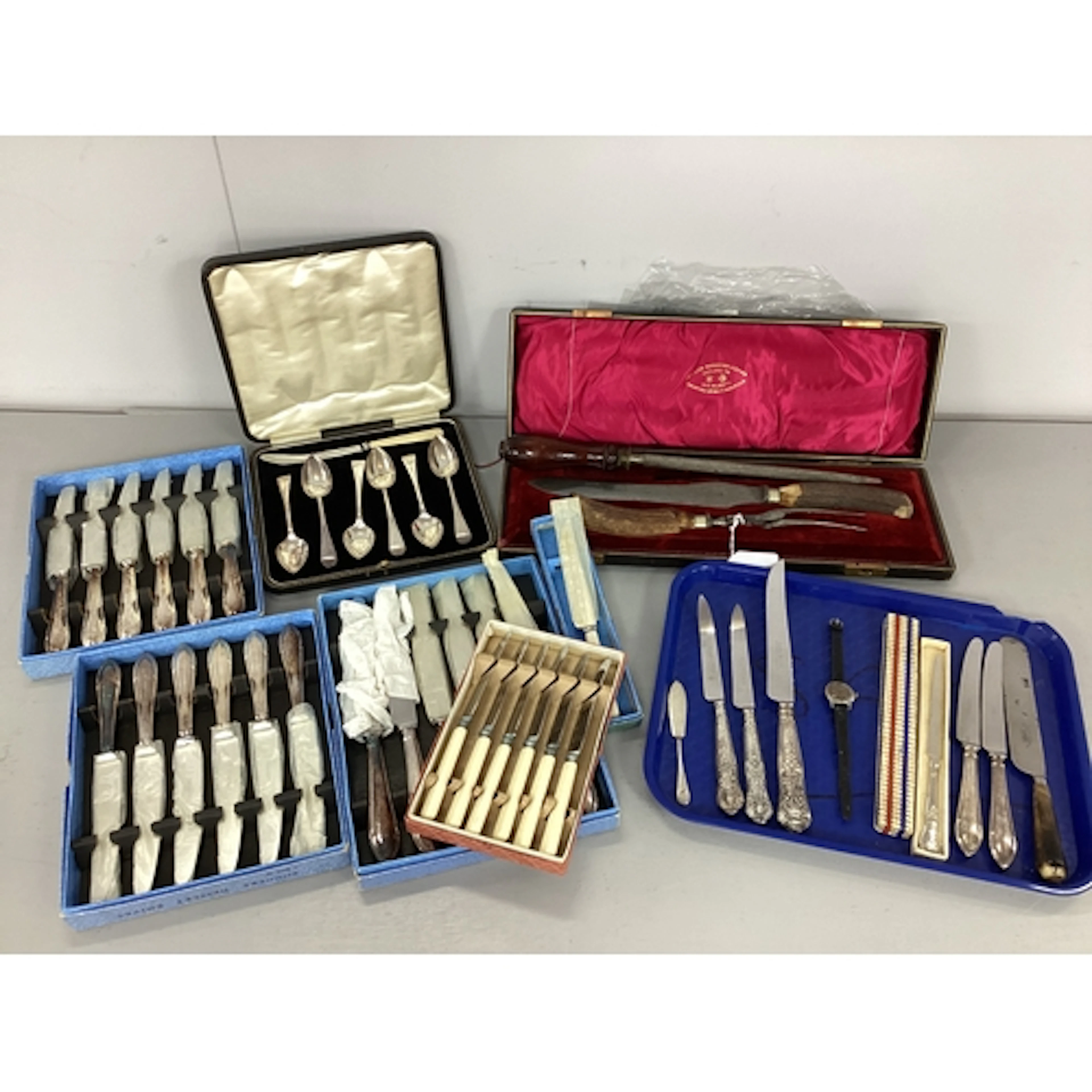 Joseph Rodgers Boxed Sets of Dessert Knives, together with h...