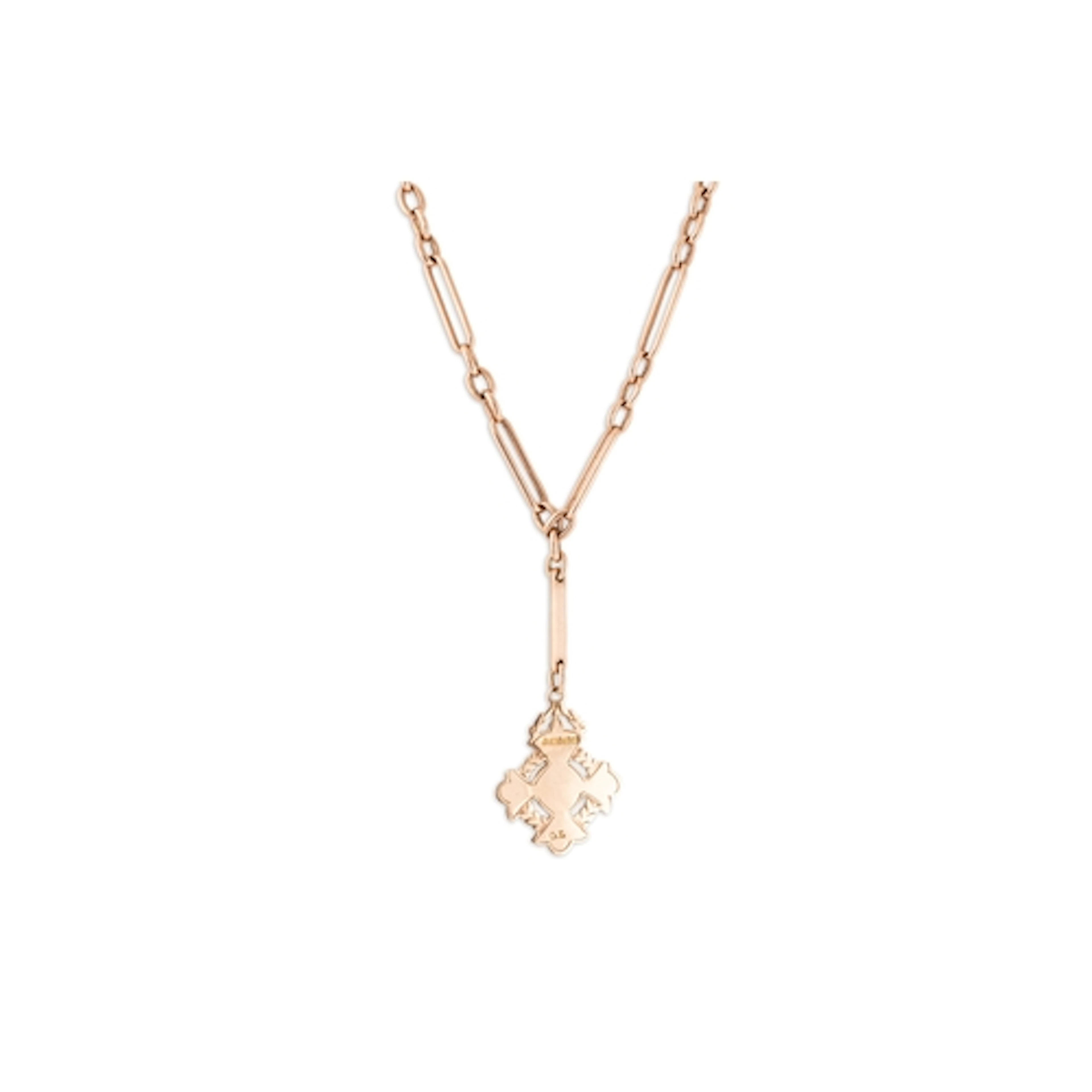 AN ANTIQUE 9CT ROSE GOLD TROMBONE LINK ALBERT NECK CHAIN, wi...