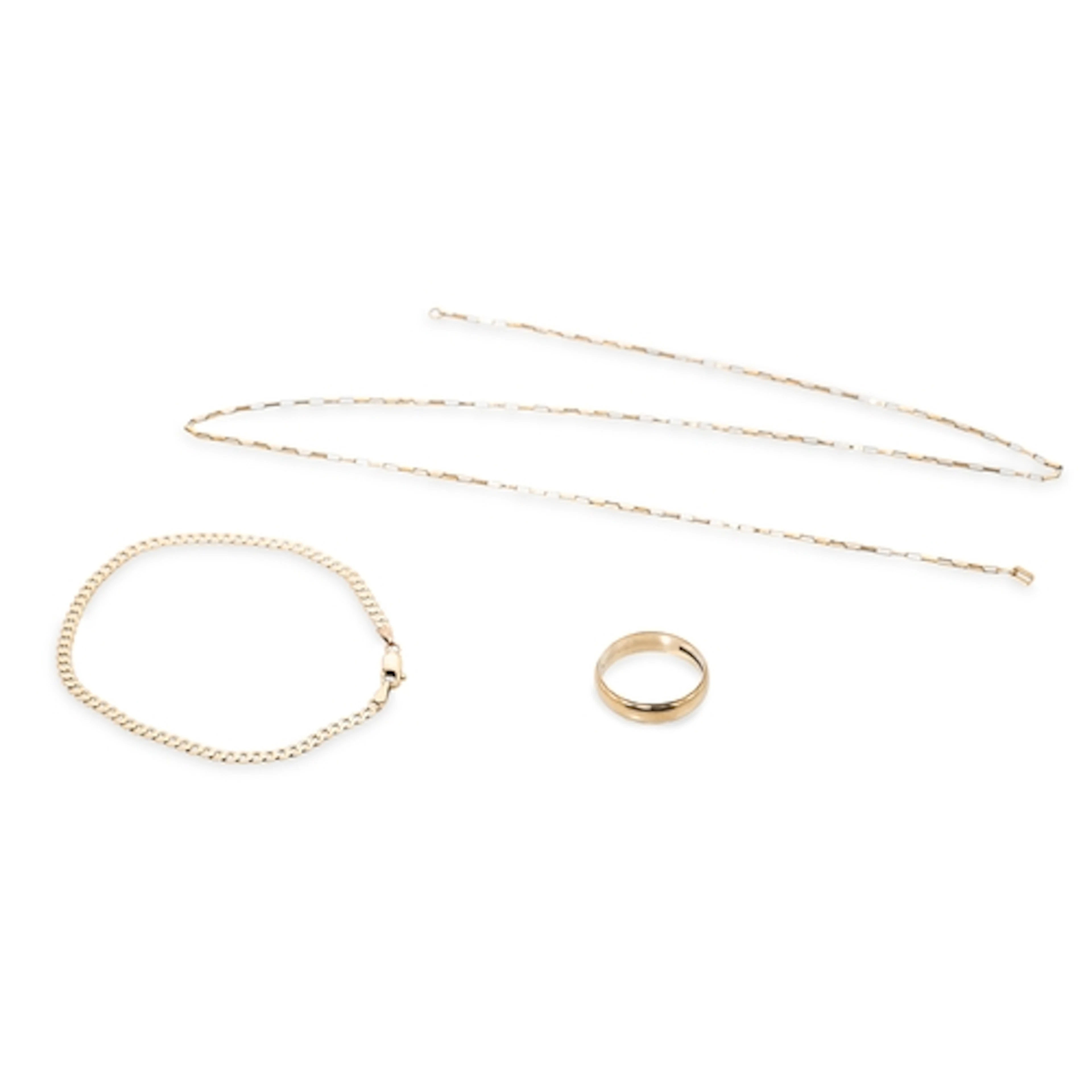 A 9CT YELLOW GOLD BAND RING, together with a 9ct gold bracel...