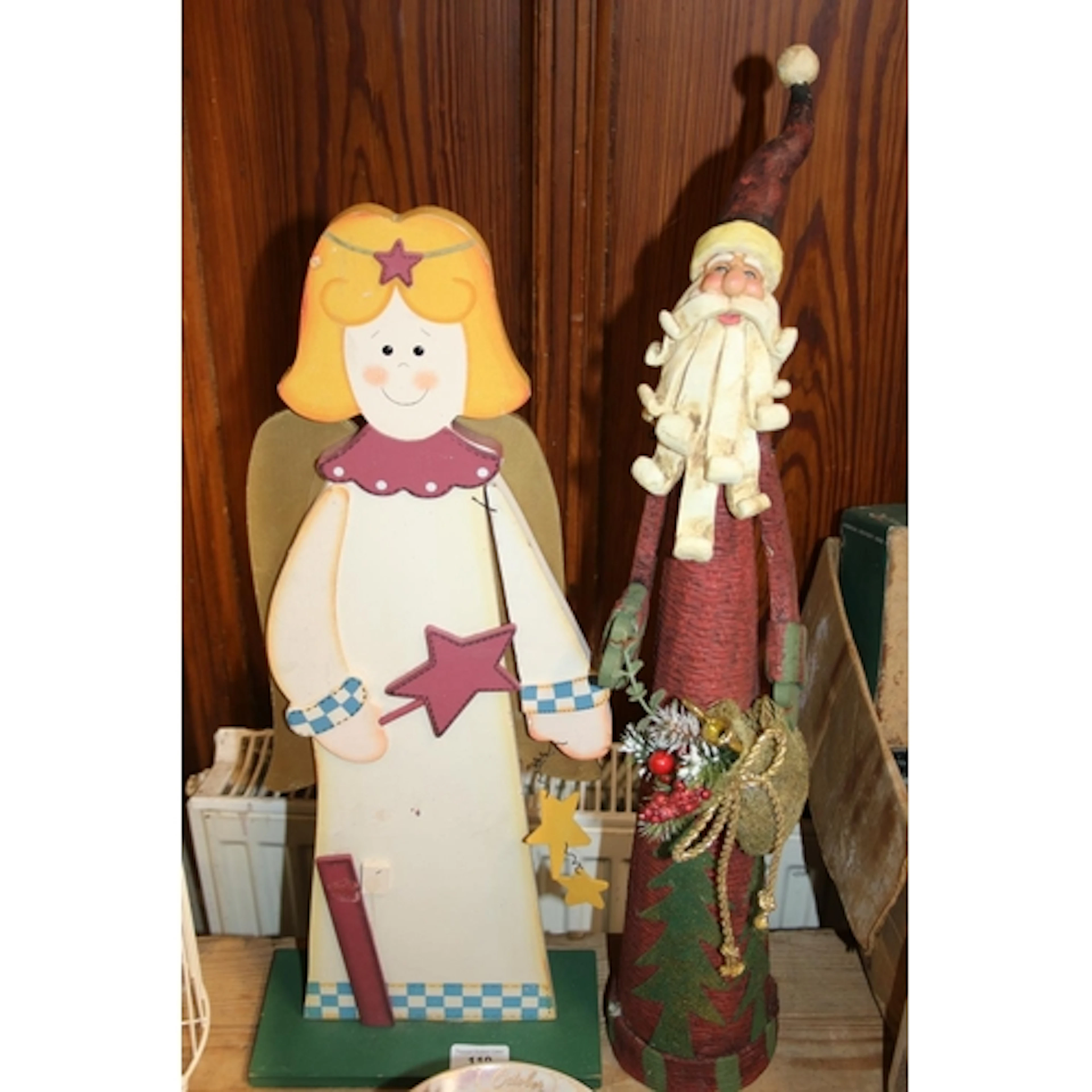 Studio Pottery Santa sculpture and a wooden Christmas Angel,...