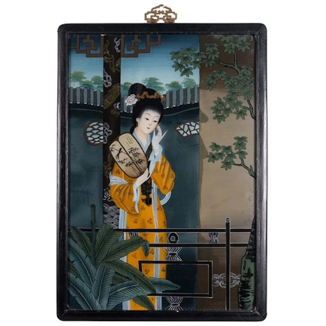 A Chinese reverse glass painting, 20th century depicting an ...