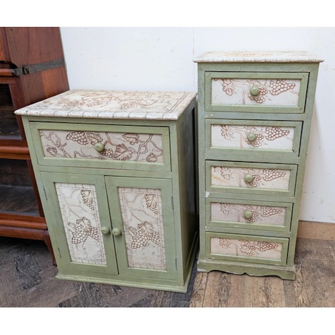 Decorative grape and vine painted bedside chest of five draw...