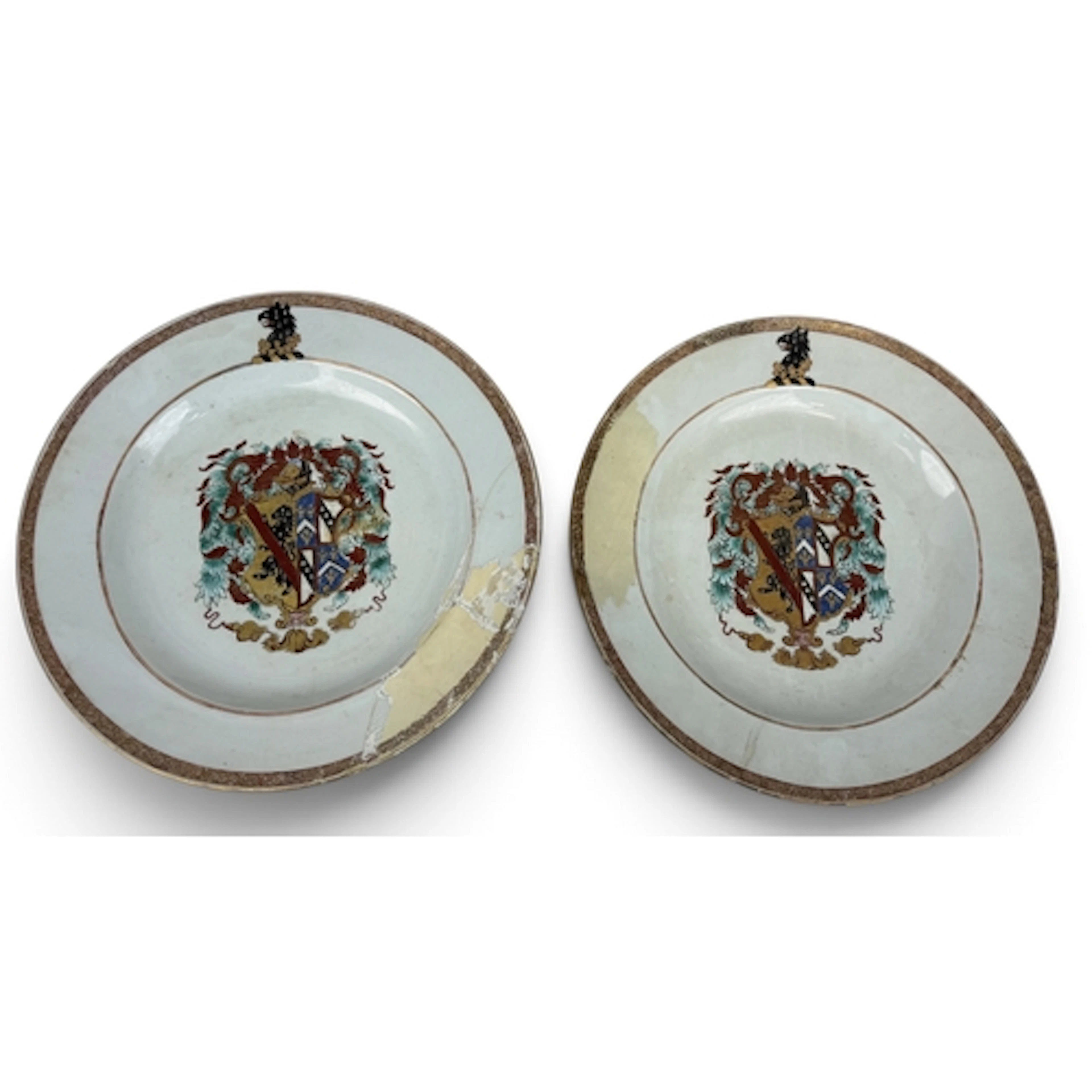 A PAIR OF CHINESE EXPORT ARMORIAL PORCELAIN DISHES Each with...