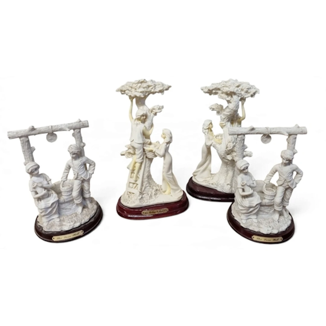 A quantity of Ivorine Figures along with two centre dishes. ...