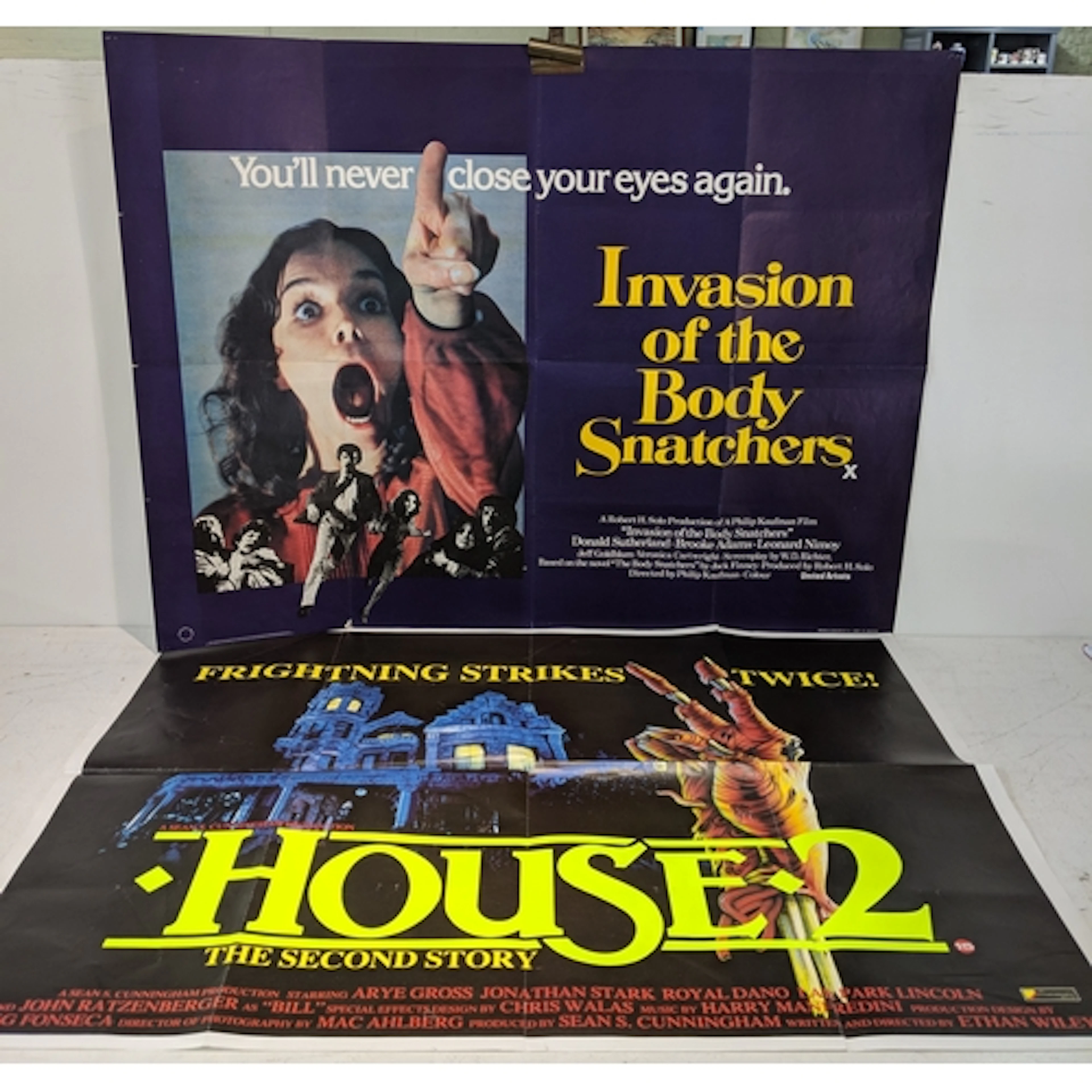 Two UK Quad folded horror cinema posters for House 2 and Inv...