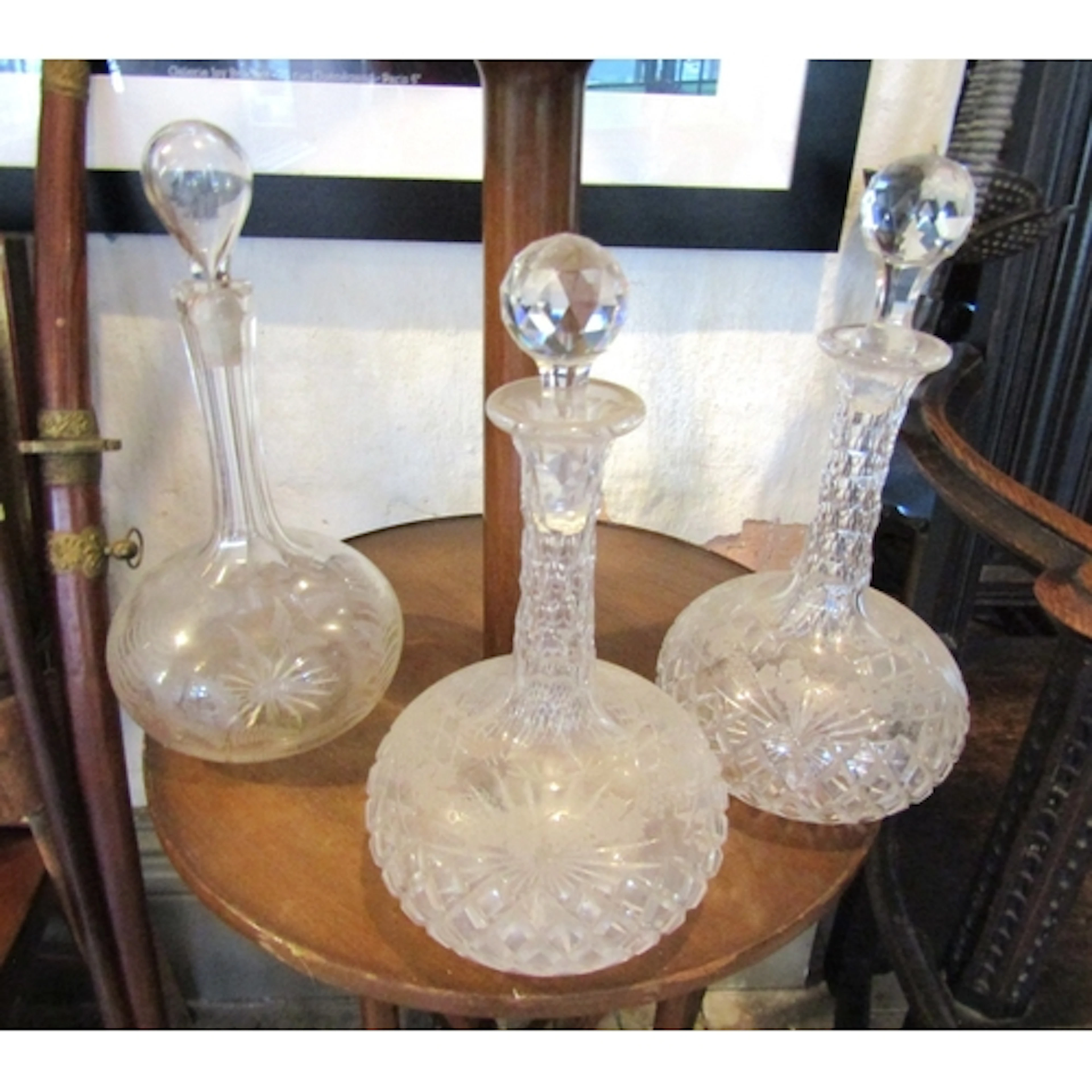 Three Cut Crystal Decanters with Stoppers