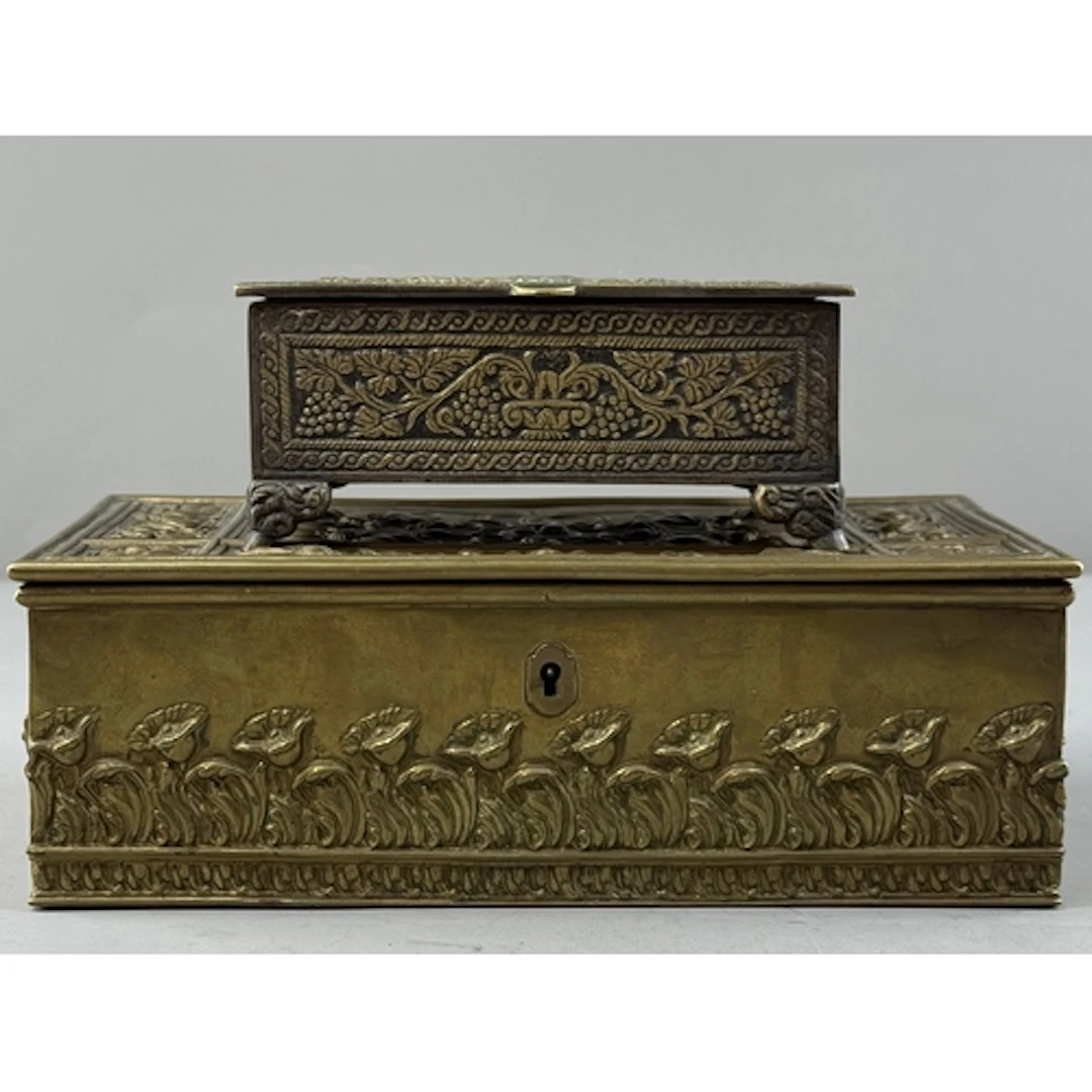 Works Of Art: a brass clad Art Nouveau cigar box, decorated ...