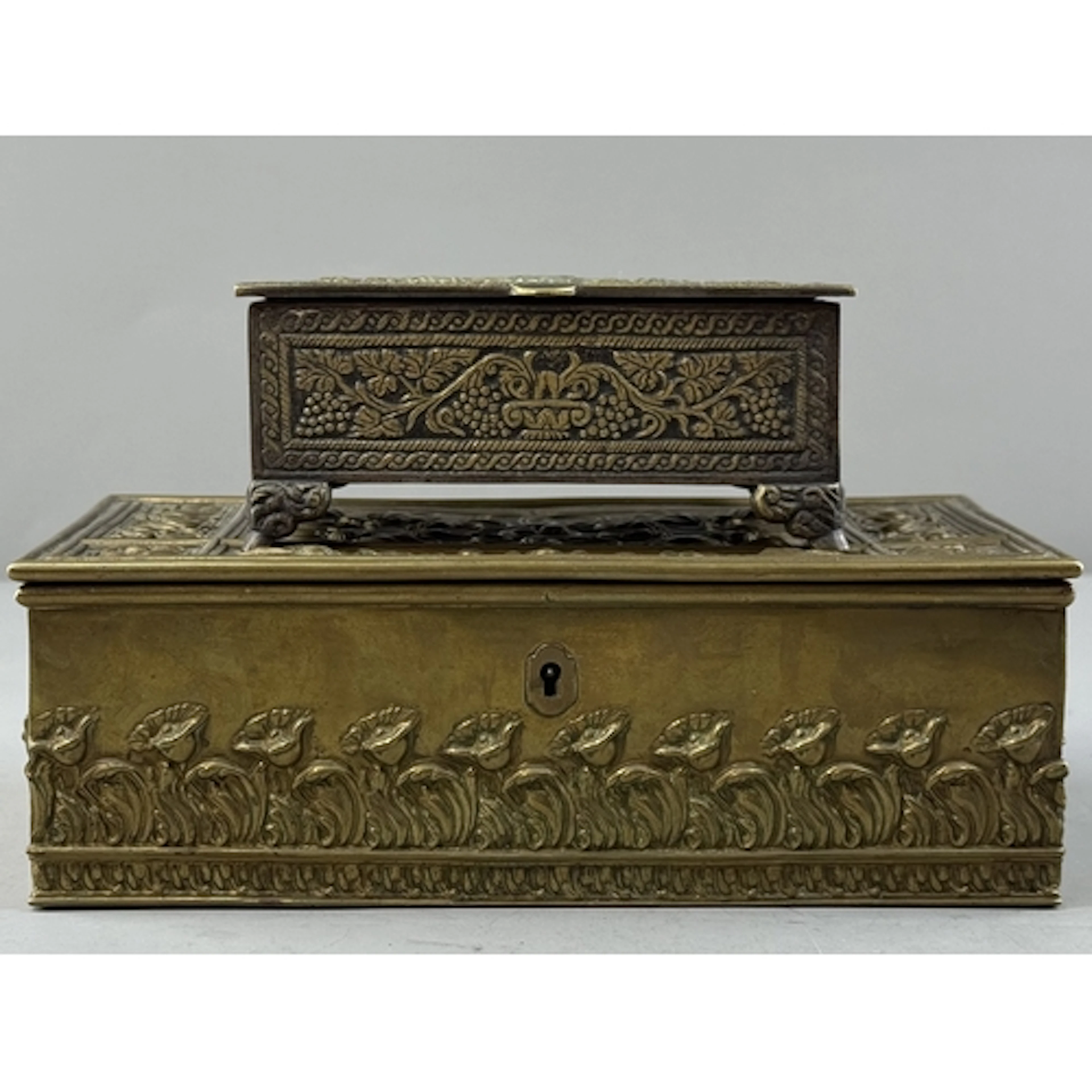 Works Of Art: a brass clad Art Nouveau cigar box, decorated ...