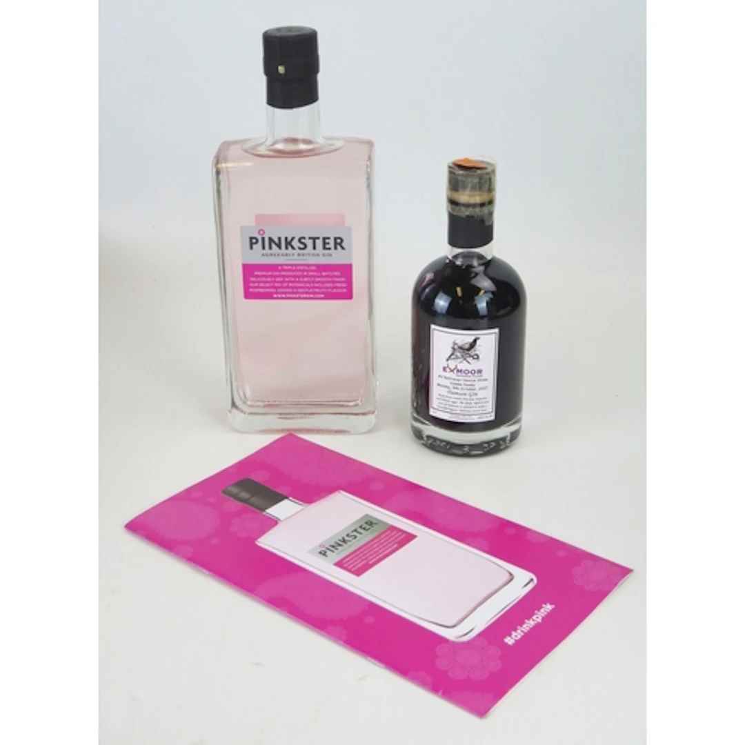 Bottle of Pinkster Gin 70cl and a bottle of Exmoor Damson Gi...