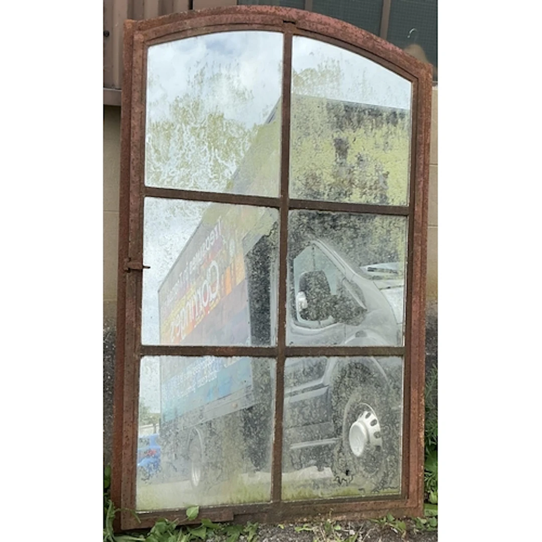 A Polish cast iron factory window centre pivot mirror, width...