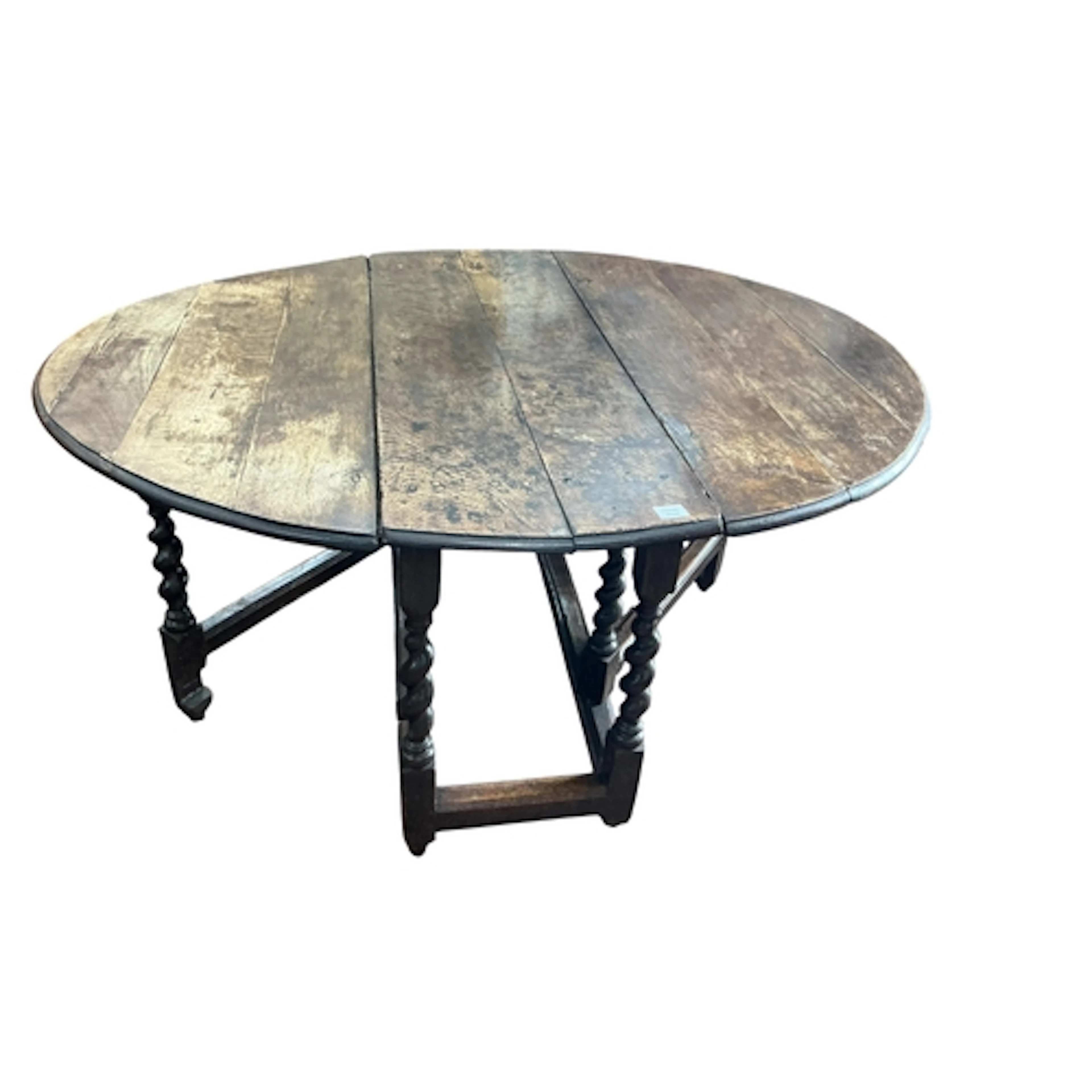 A 17th century oak gateleg table, width 160cm extended, dept...