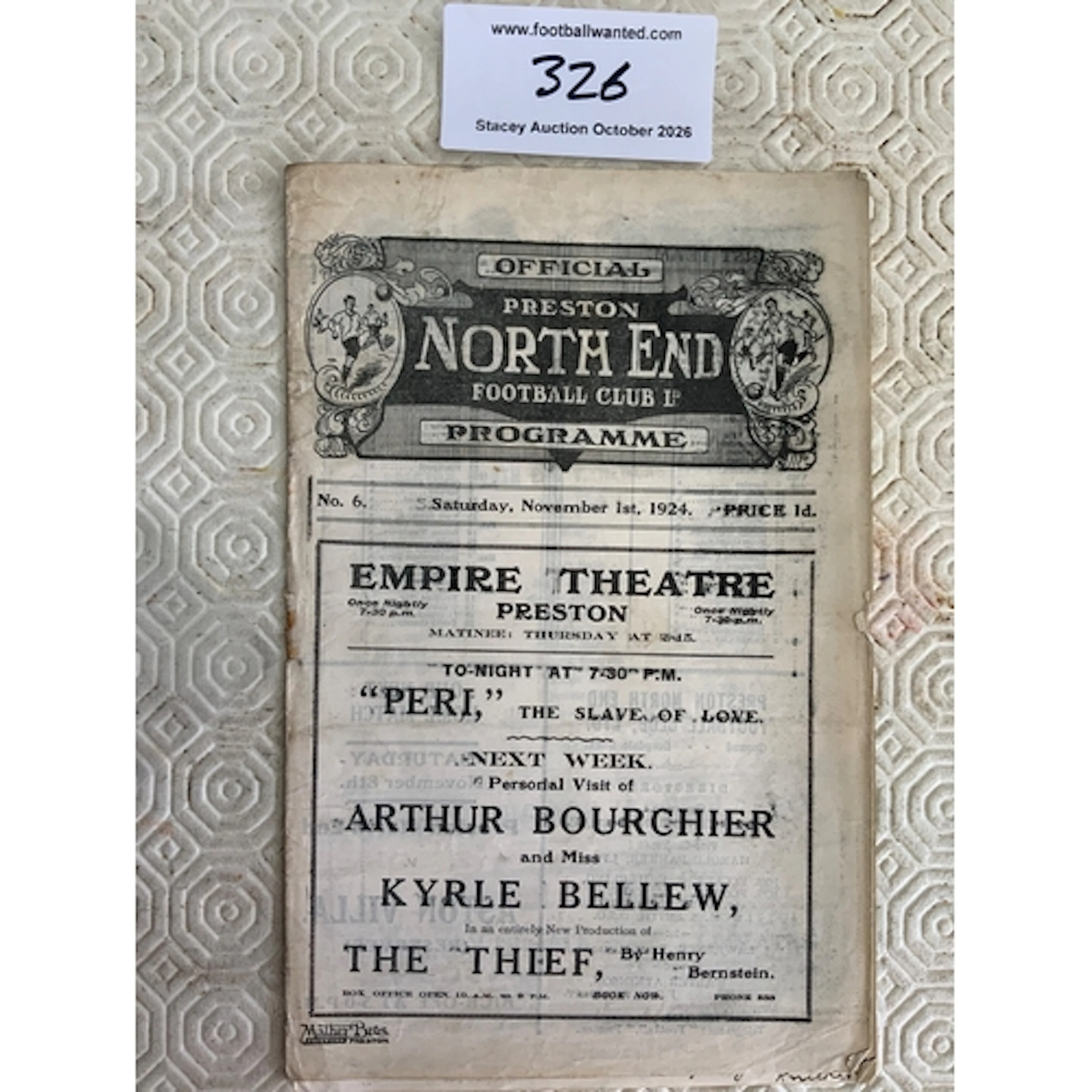 1924 - 1925 Preston v Newcastle United Football Programme: F...