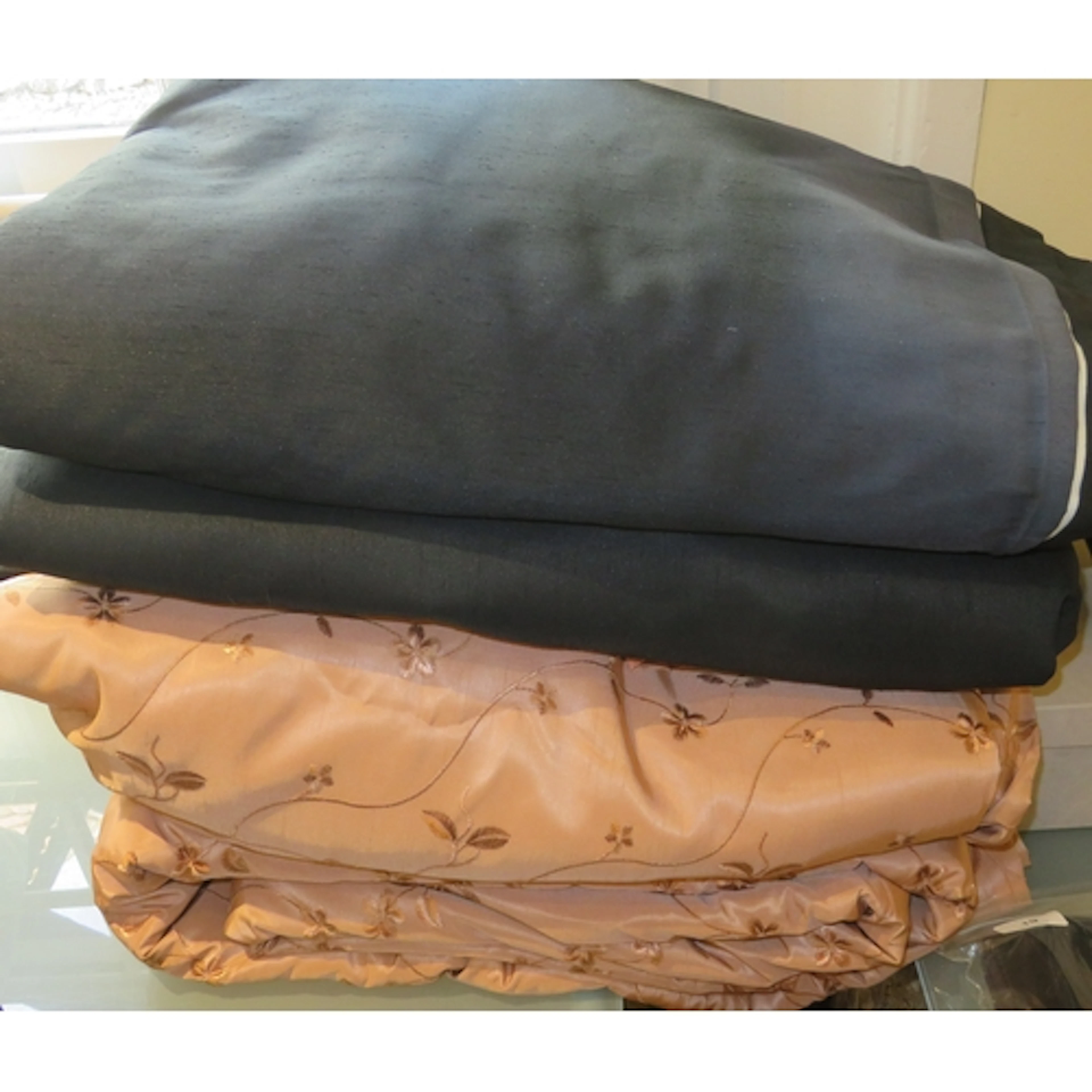 Pair of good quality pinch pleat blush coloured curtains, 76...