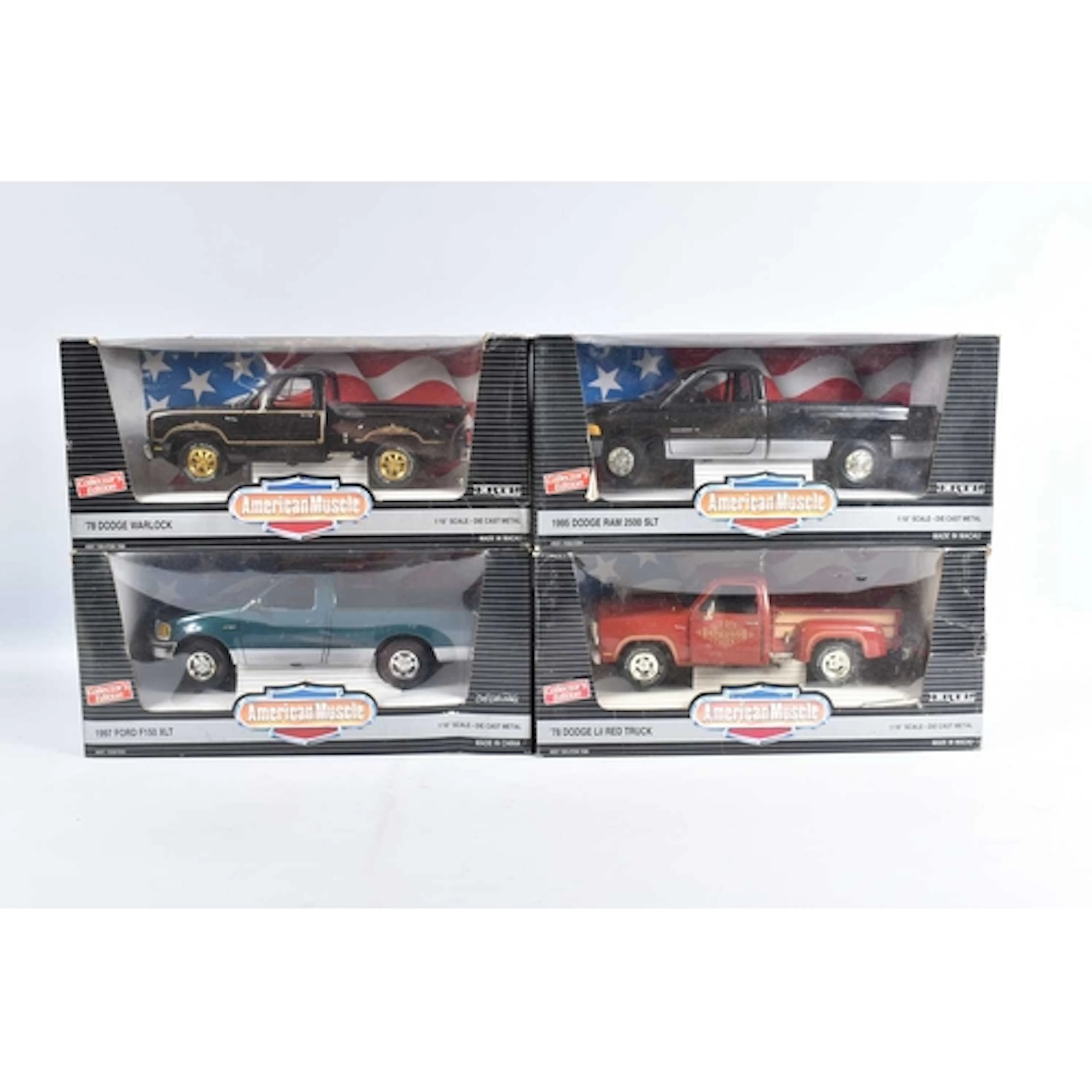 FOUR BOXED 1990'S 1:18 SCALE ERTL AMERICAN MUSCLE DIECAST MO...