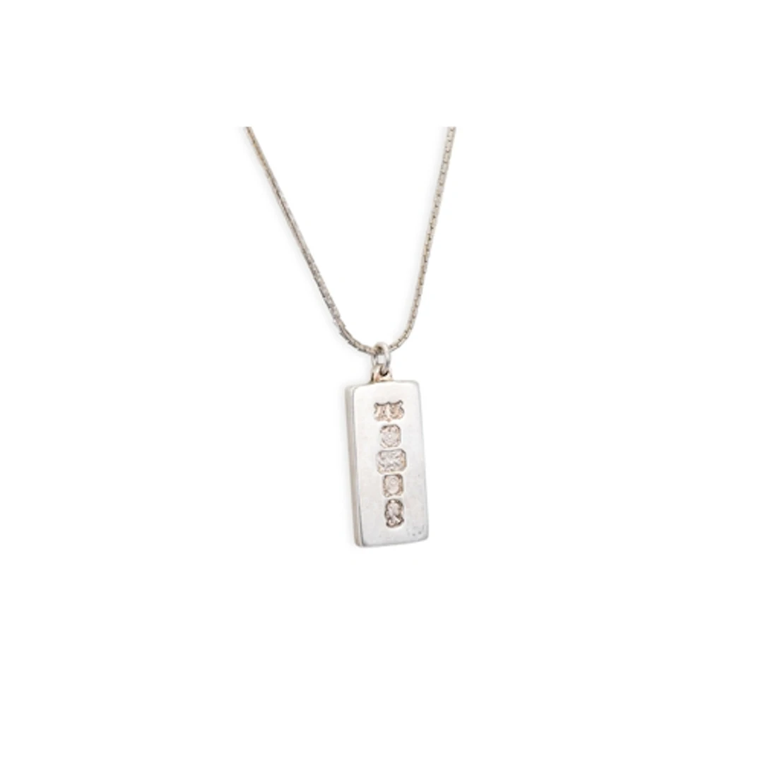 A SILVER 1OZ INGOT, chain 16"
