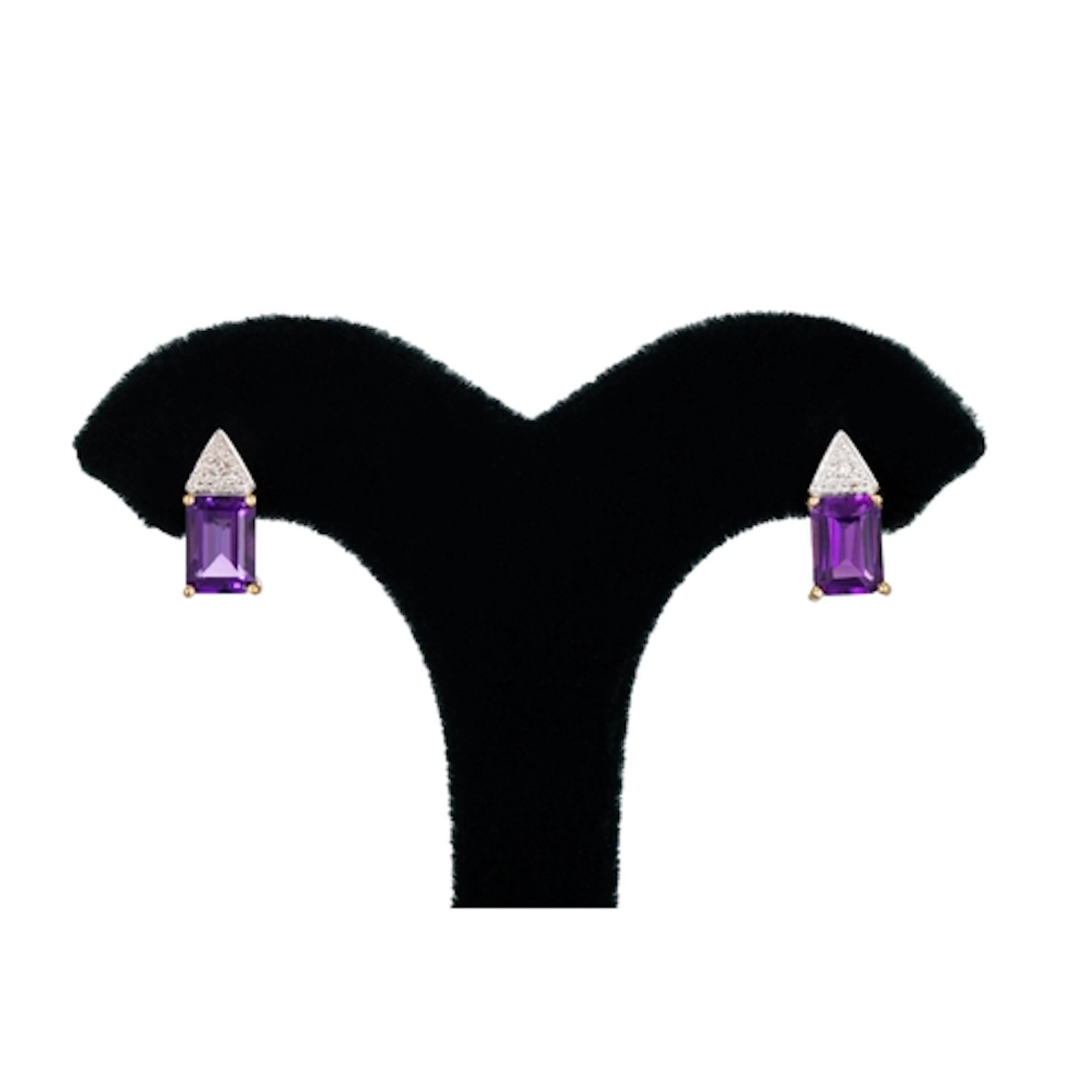 A PAIR OF DIAMOND AND AMETHYST CLUSTER EARRINGS, the rectang...