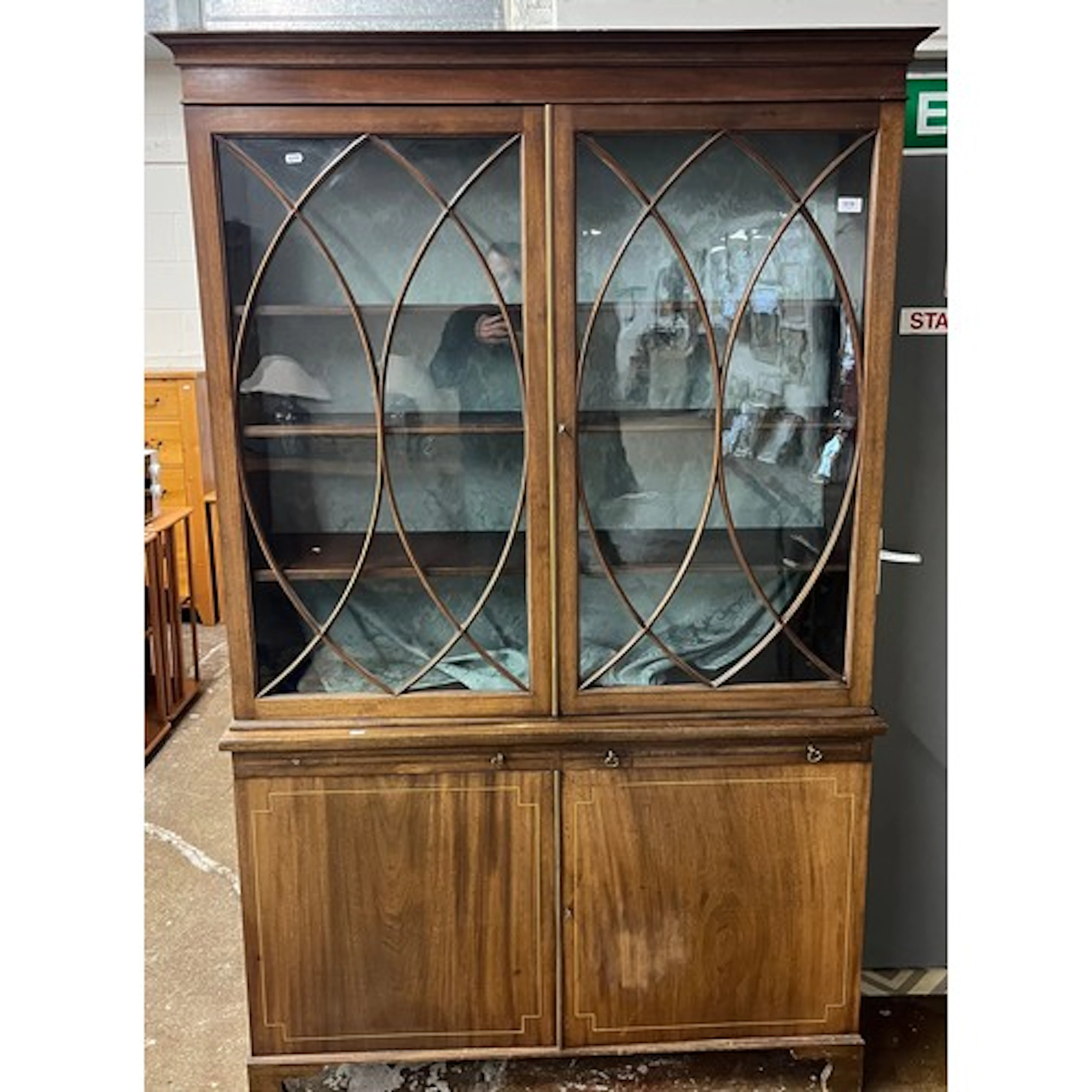 Edwardian mahogany inlaid cabinet bookcase with astragal gla...