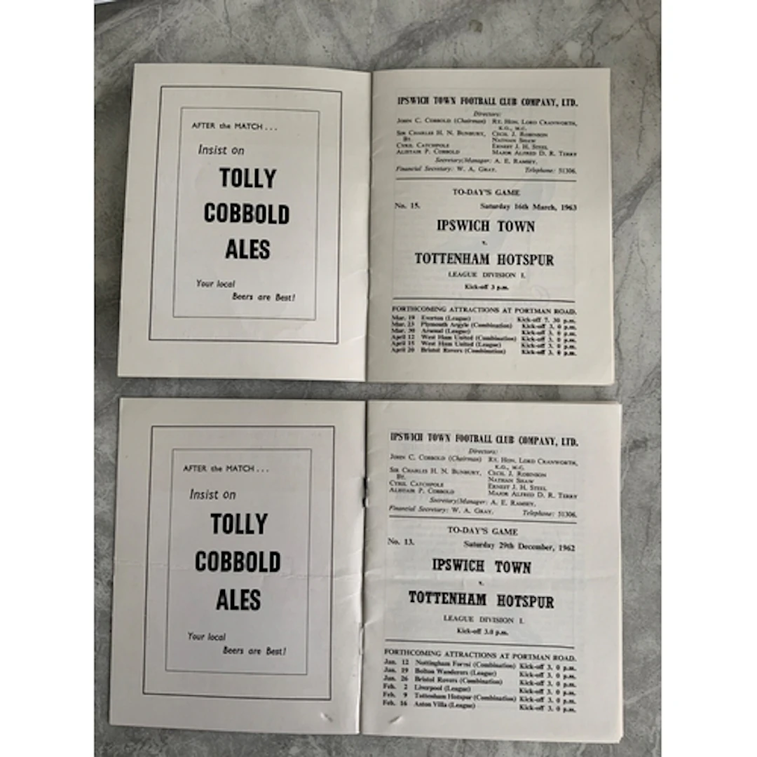 62/63 Ipswich Town v Tottenham Postponed Football Programme:...