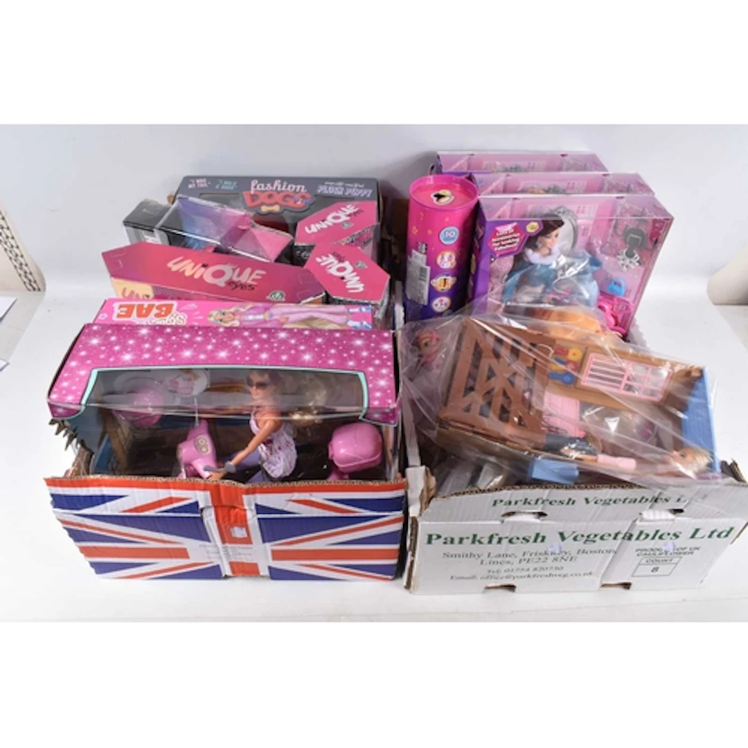TWO TRAYS OF MIXED BOXED DOLLS AND MODEL HORSES, to include ...
