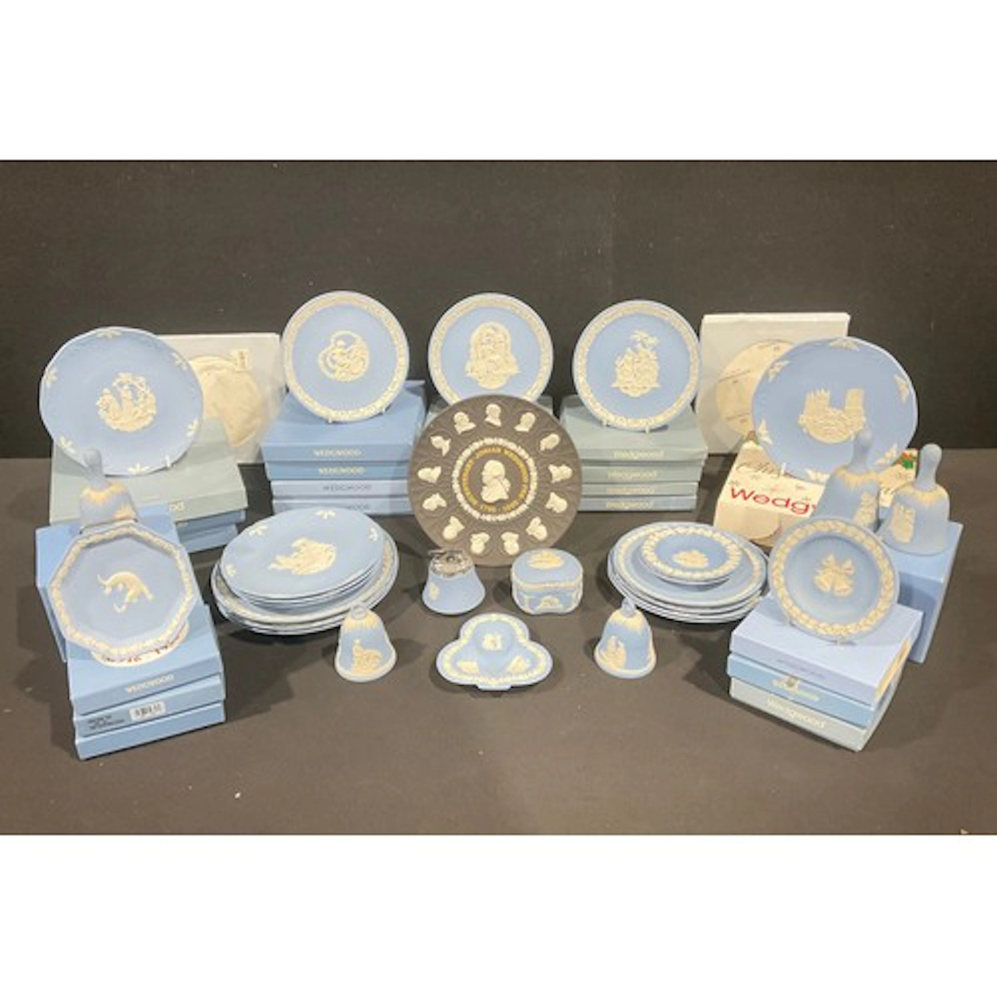 A collection of Wedgwood Jasperware, including Christmas pla...